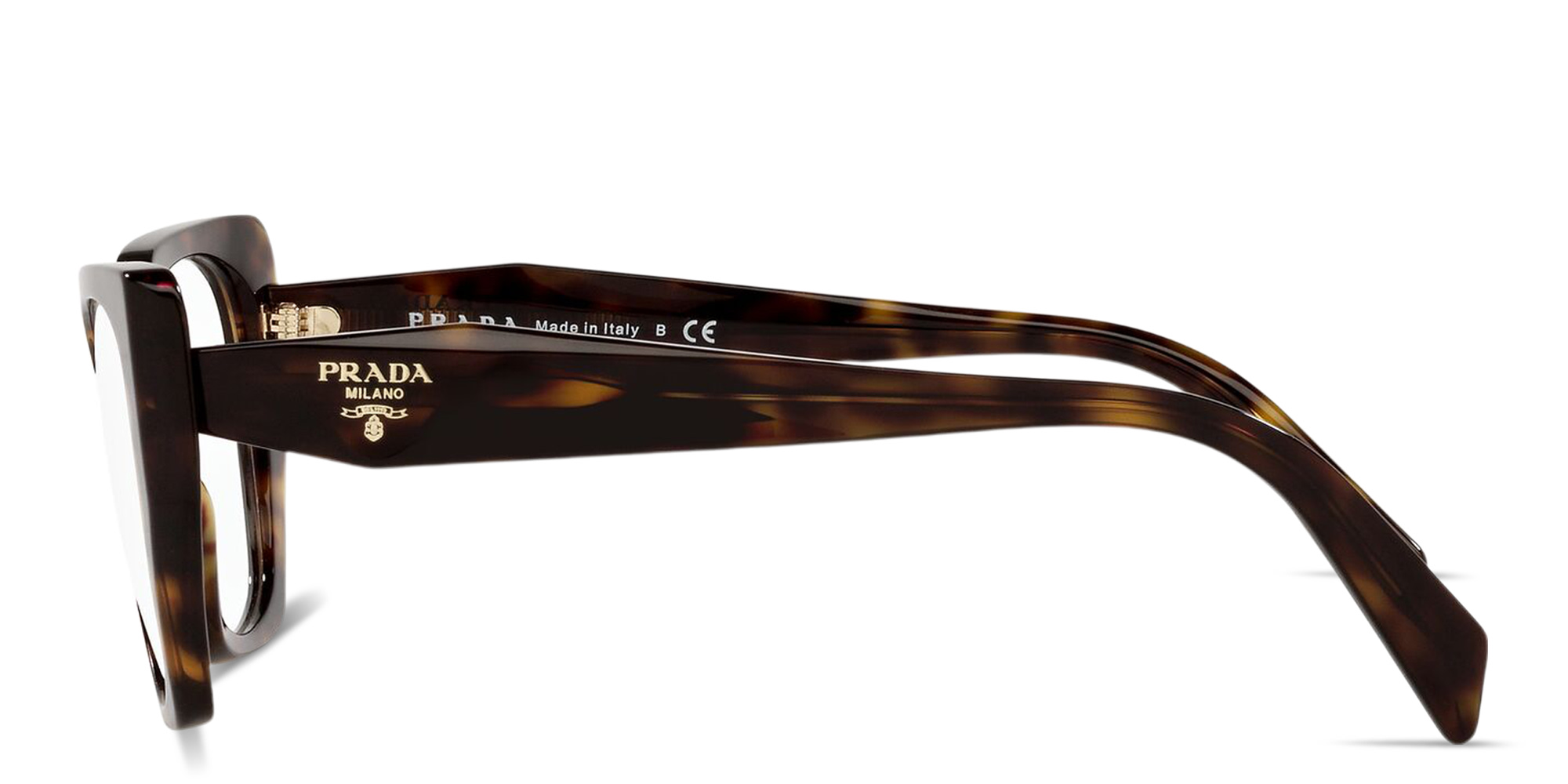 Shop PRADA Logo Signature Irregular Eyeglasses in Dark Tortoise online.