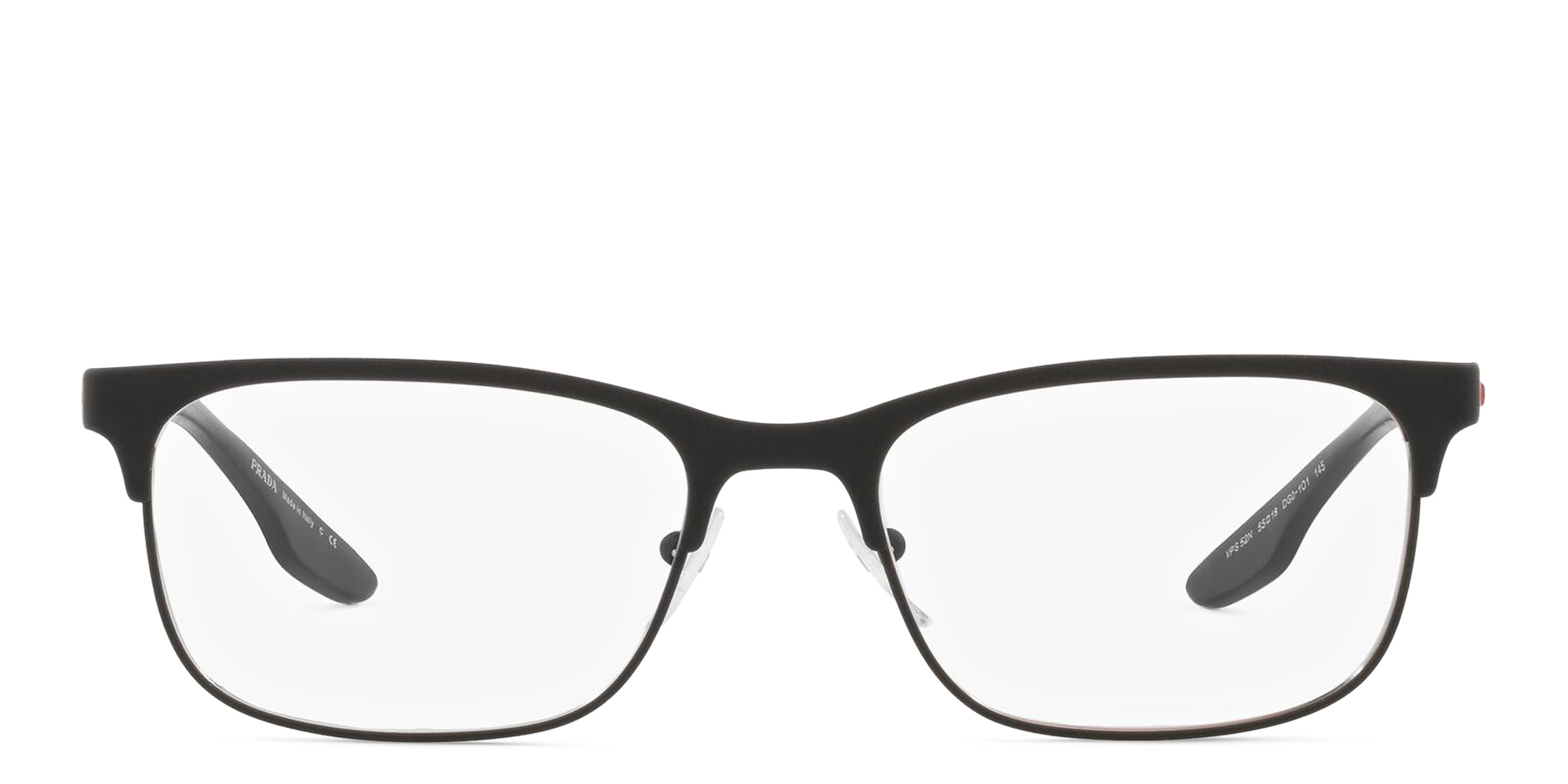Prada Linea Rossa Wide Square Eyeglasses in Black Rubber – Product Photo 1