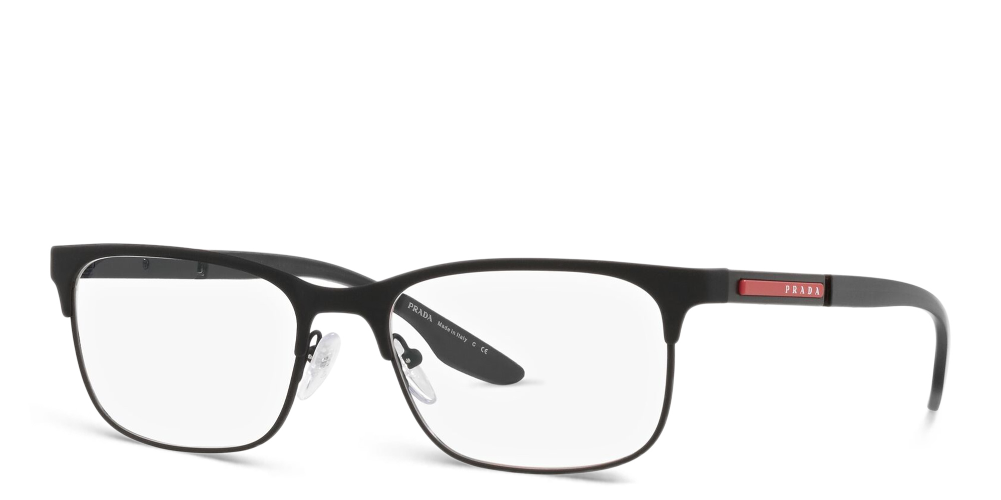 Prada Linea Rossa Wide Square Eyeglasses in Black Rubber – Product Photo 2