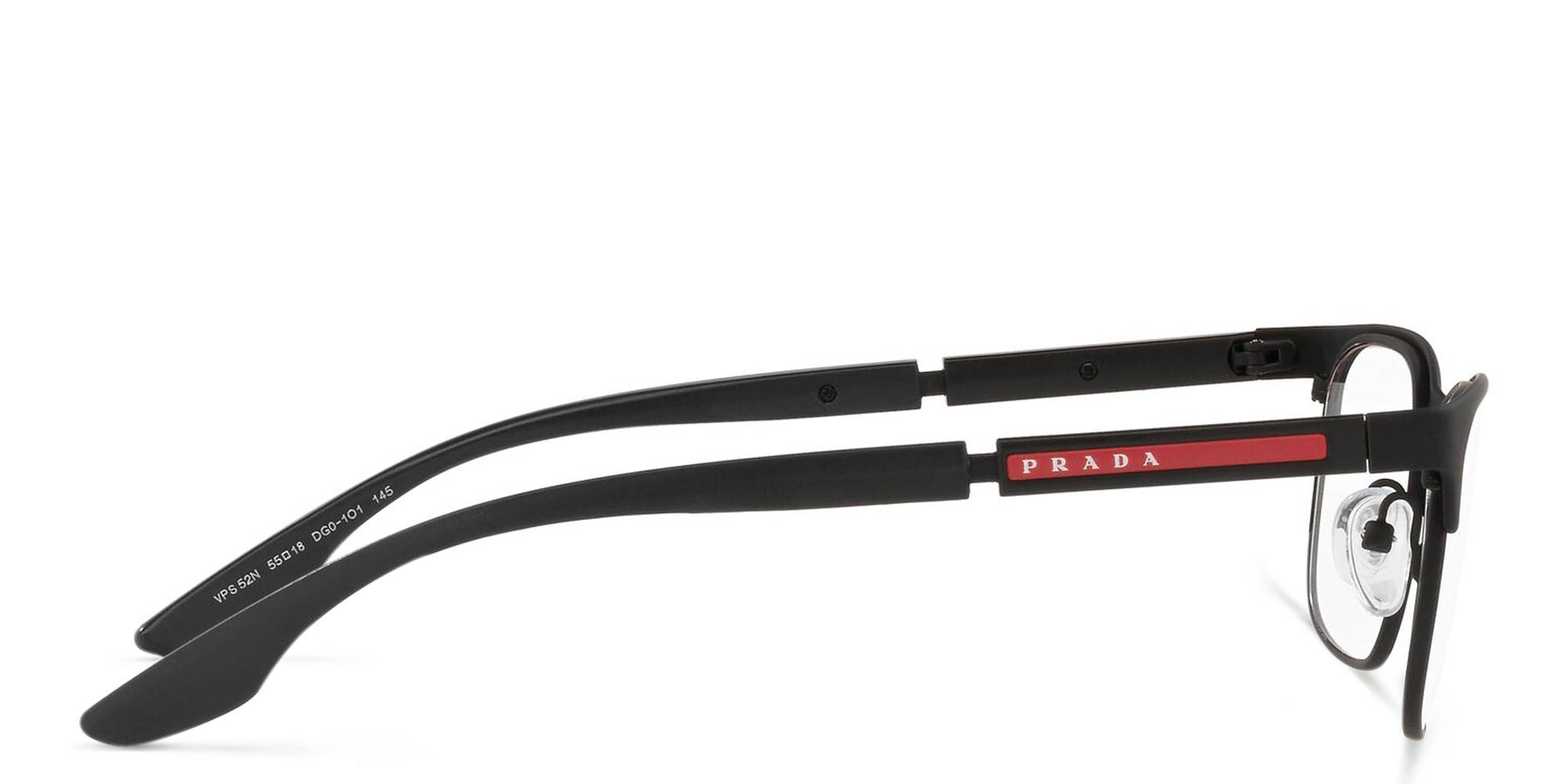 Prada Linea Rossa Wide Square Eyeglasses in Black Rubber – Product Photo 3