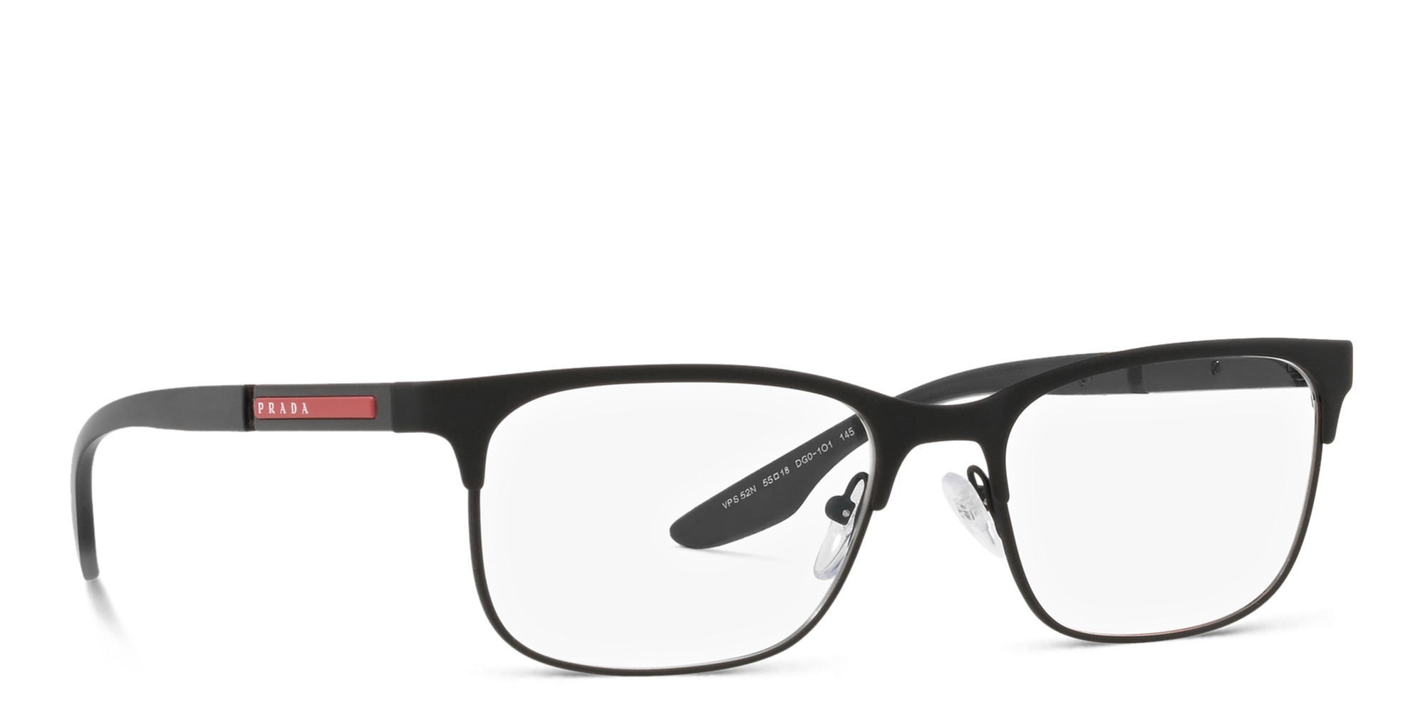 Prada Linea Rossa Wide Square Eyeglasses in Black Rubber – Product Photo 4