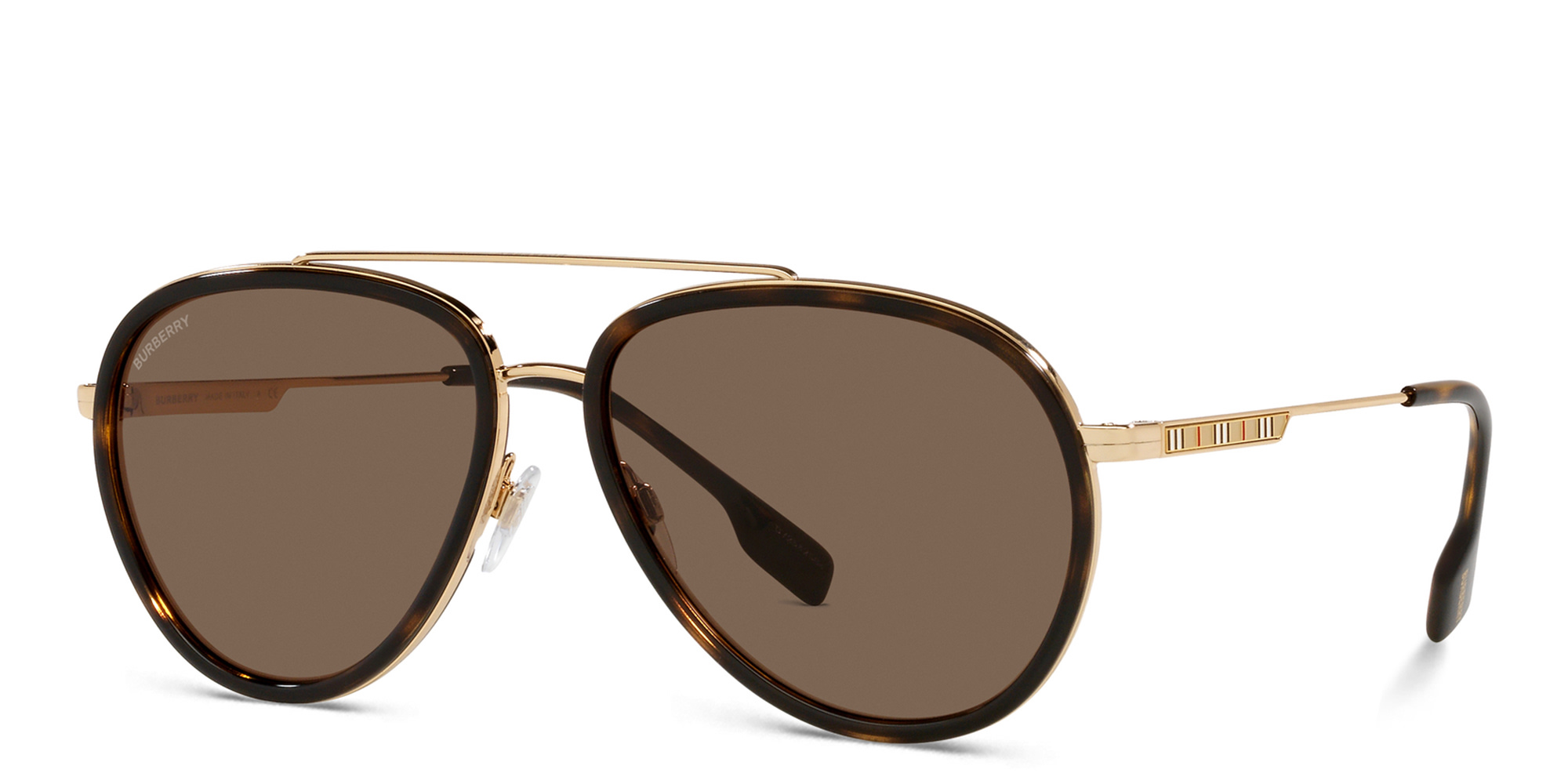 Shop BURBERRY Aviator Sunglasses in Gold online.