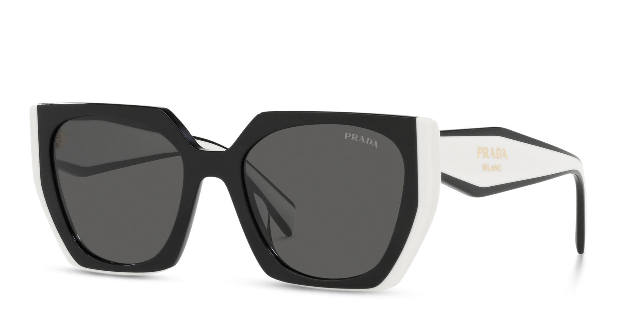 Shop PRADA Rectangle Sunglasses in Black & White online.