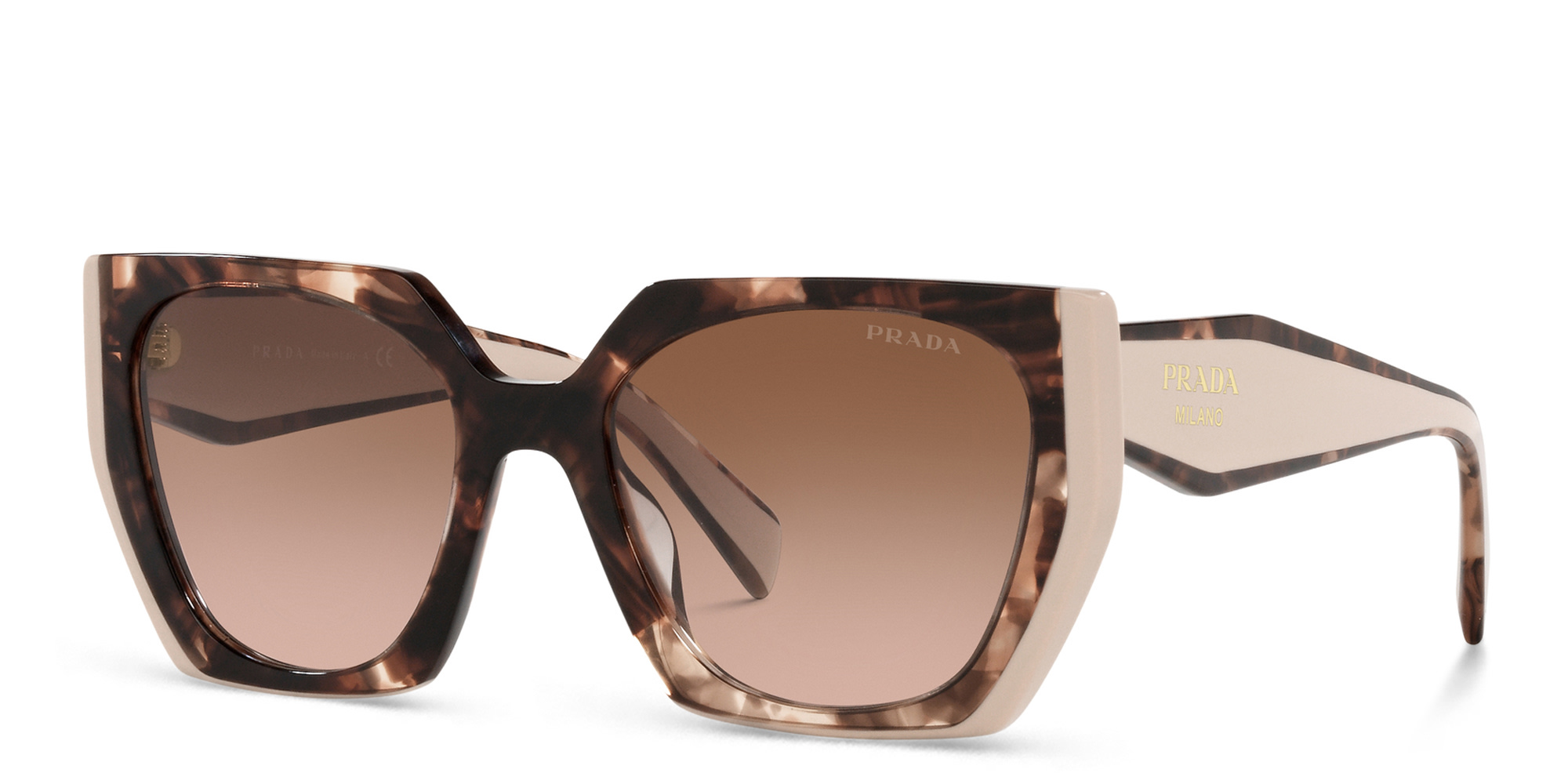 Shop PRADA Rectangle Sunglasses in Tortoise Caramel/Powder online.