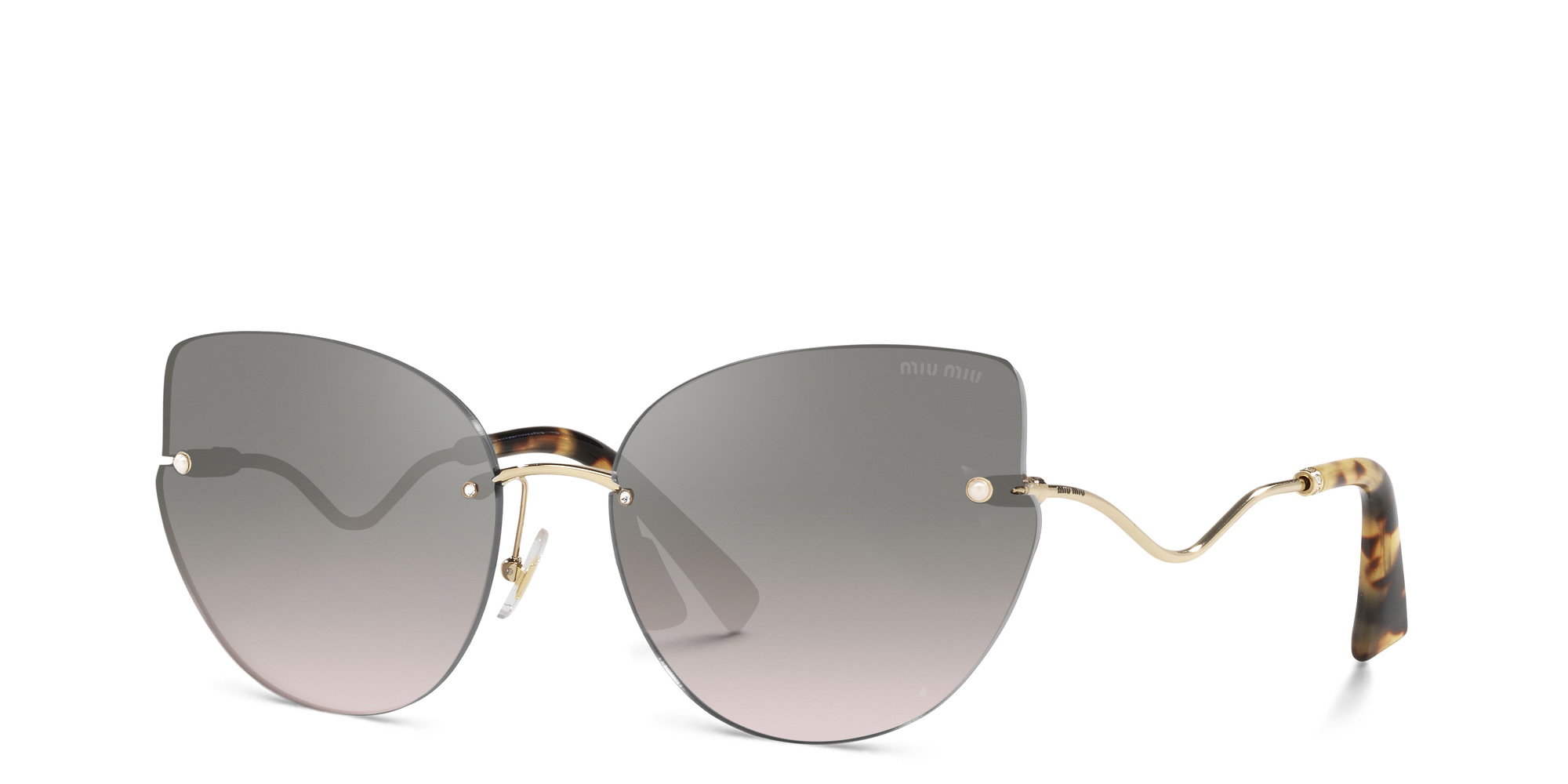 Shop MIU MIU Rimless Cat Eye Sunglasses in Pale Gold online.
