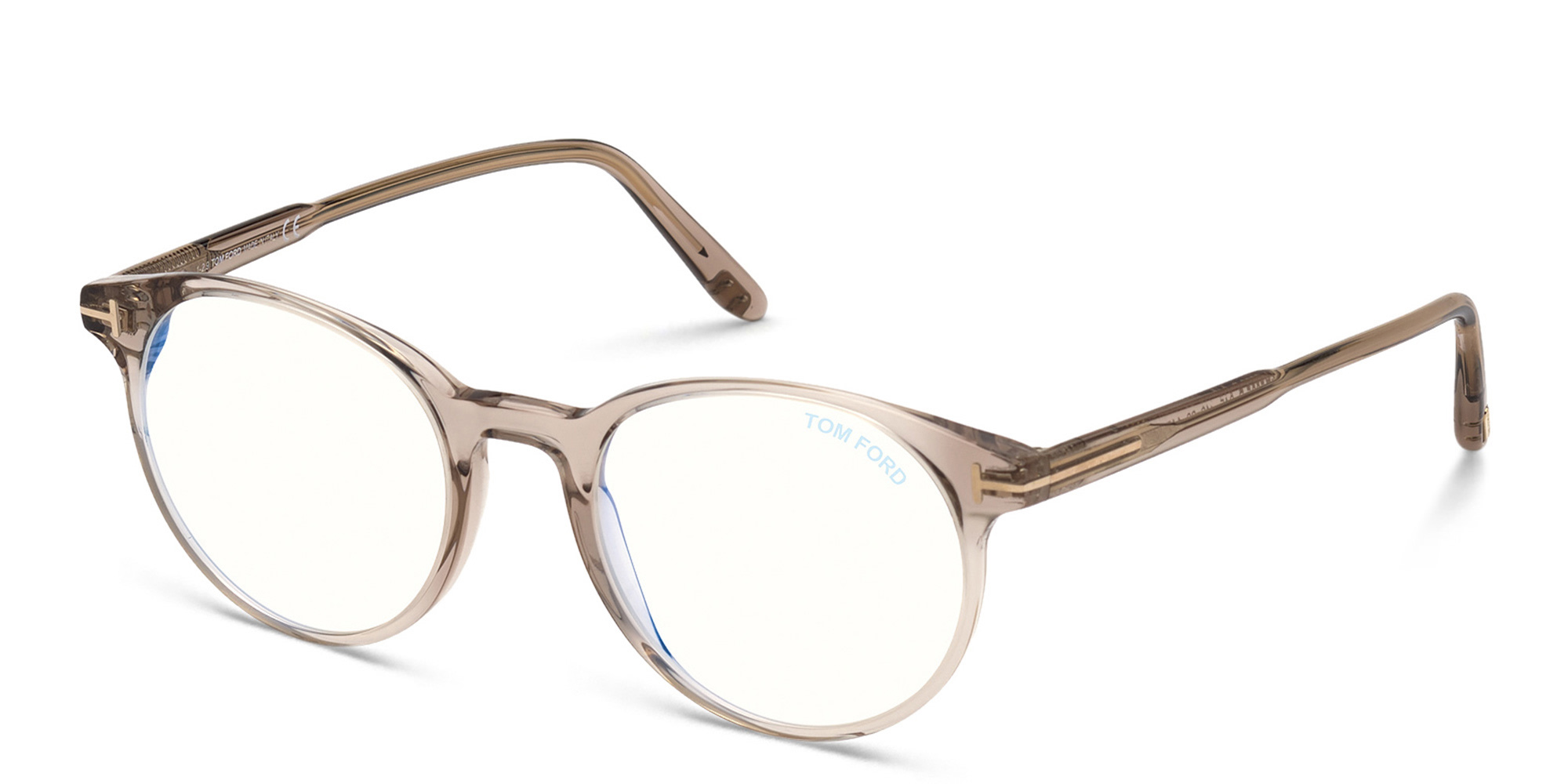 Shop TOM FORD Round Eyeglasses in shiny light brown online.