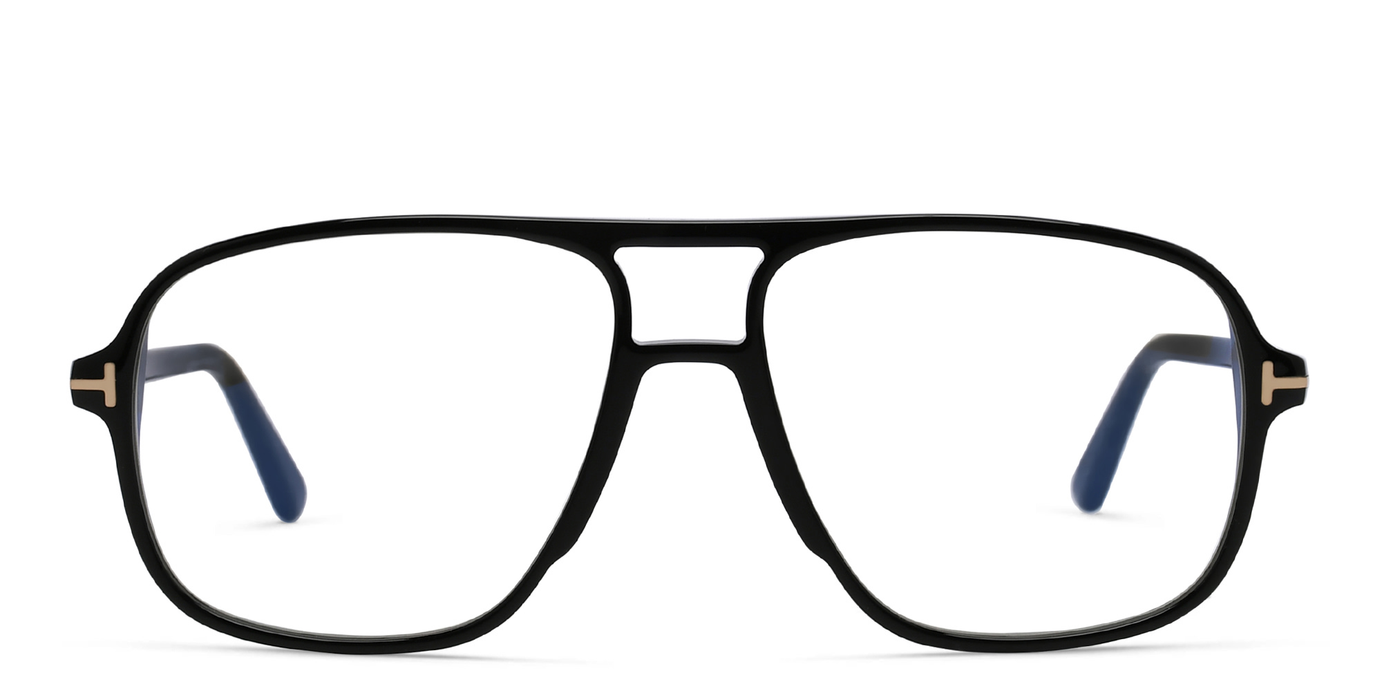 Shop TOM FORD T Logo Aviator Eyeglasses in Shiny Black online.