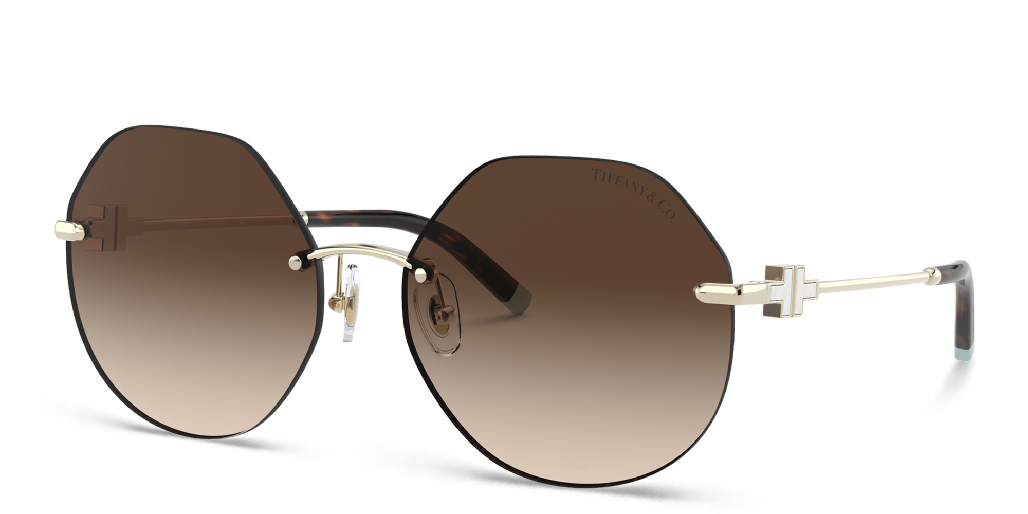 Shop TIFFANY Irregular Sunglasses in Pale Gold online.