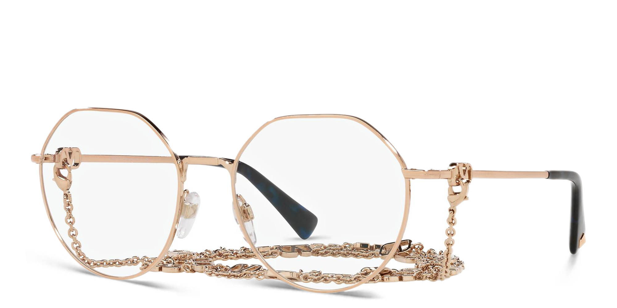 VALENTINO V Logo Irregular Eyeglasses with Removable Chain in Rose Gold – Product Photo 2