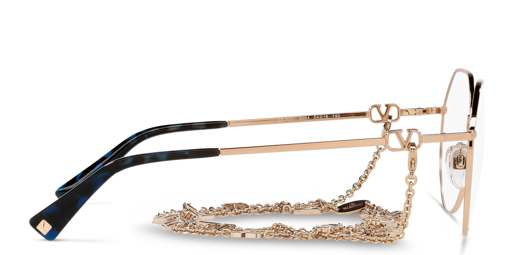 VALENTINO V Logo Irregular Eyeglasses with Removable Chain in Rose Gold – Product Photo 3