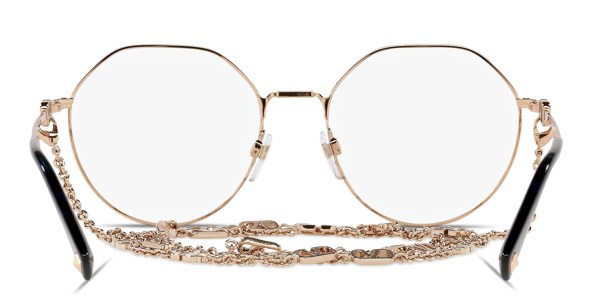 VALENTINO V Logo Irregular Eyeglasses with Removable Chain in Rose Gold – Product Photo 4