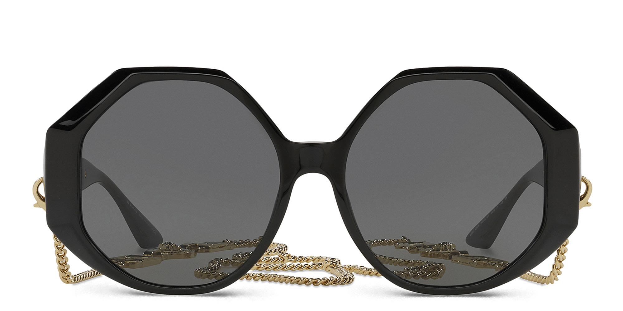 VERSACE Greca Oversized Wide Sunglasses in Black – Product Photo 1