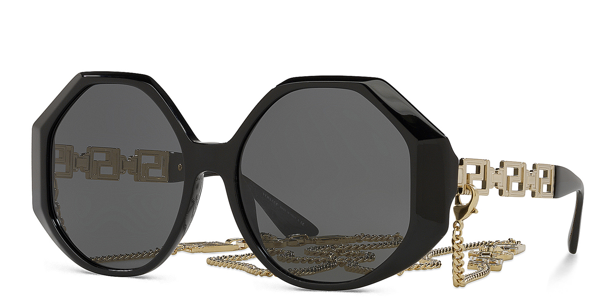 VERSACE Greca Oversized Wide Sunglasses in Black – Product Photo 2