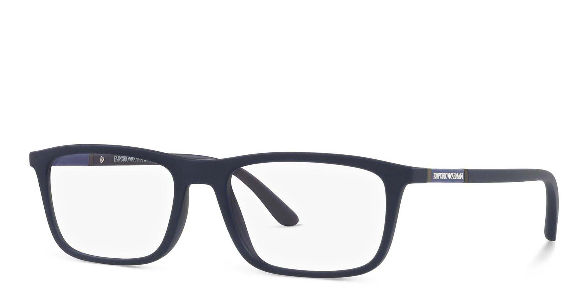 Shop Emporio Armani Wide Rectangle Eyeglasses in Blue online.