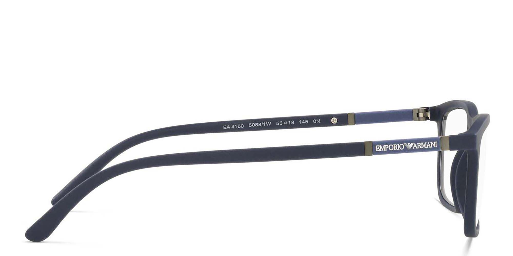 Shop Emporio Armani Wide Rectangle Eyeglasses in Blue online.