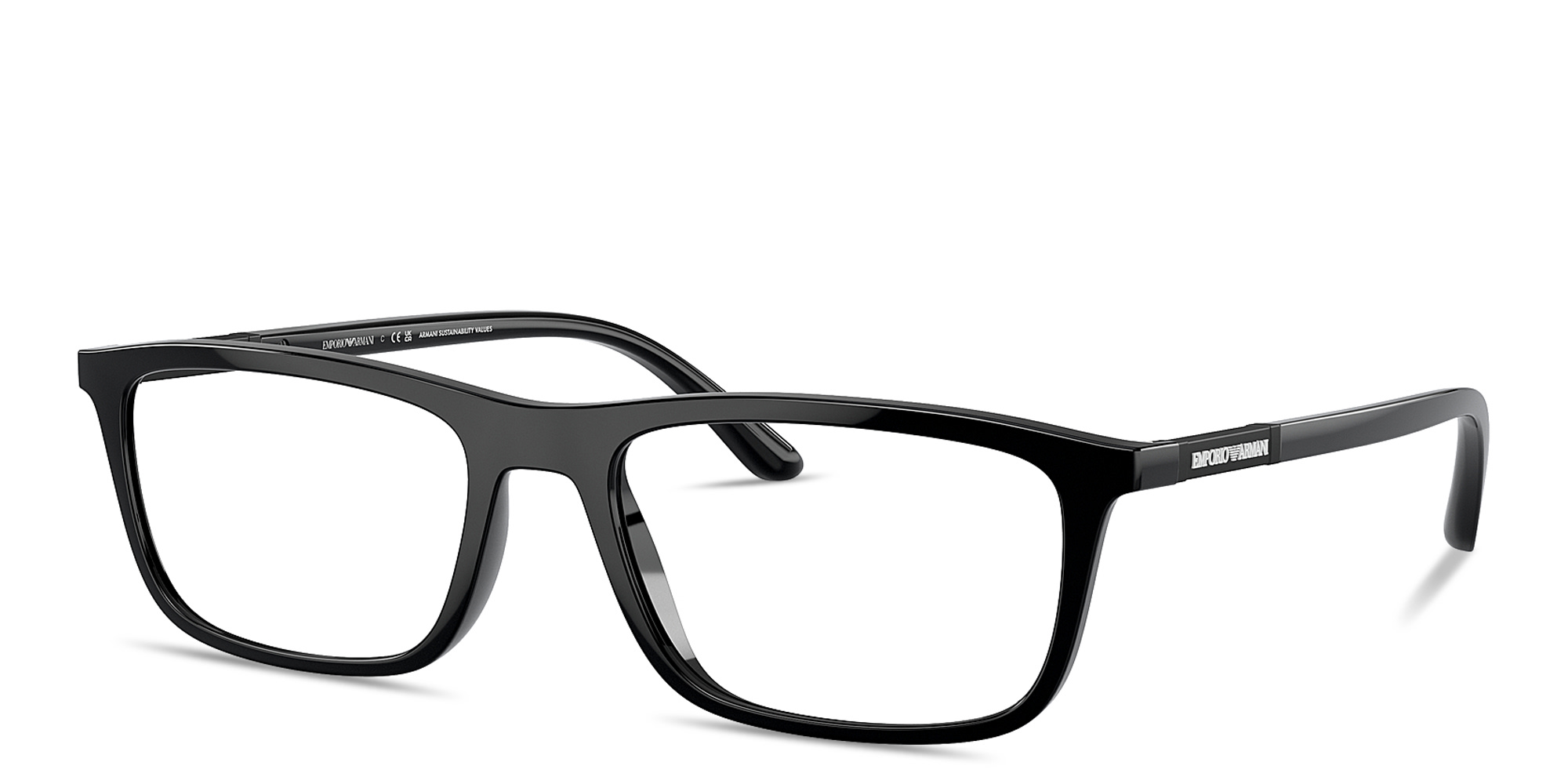 Shop Emporio Armani Logo Signature Wide Rectangle Eyeglasses in Black online.