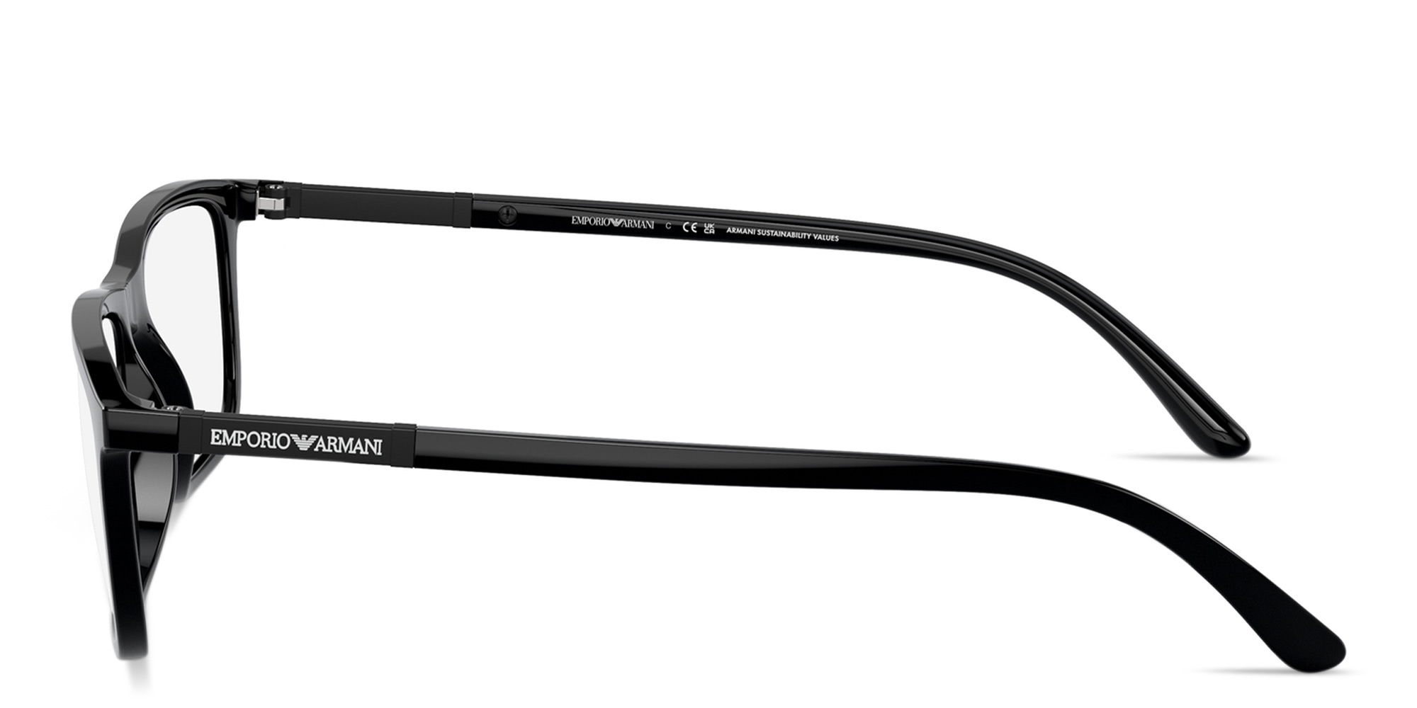 Shop Emporio Armani Logo Signature Wide Rectangle Eyeglasses in Black online.