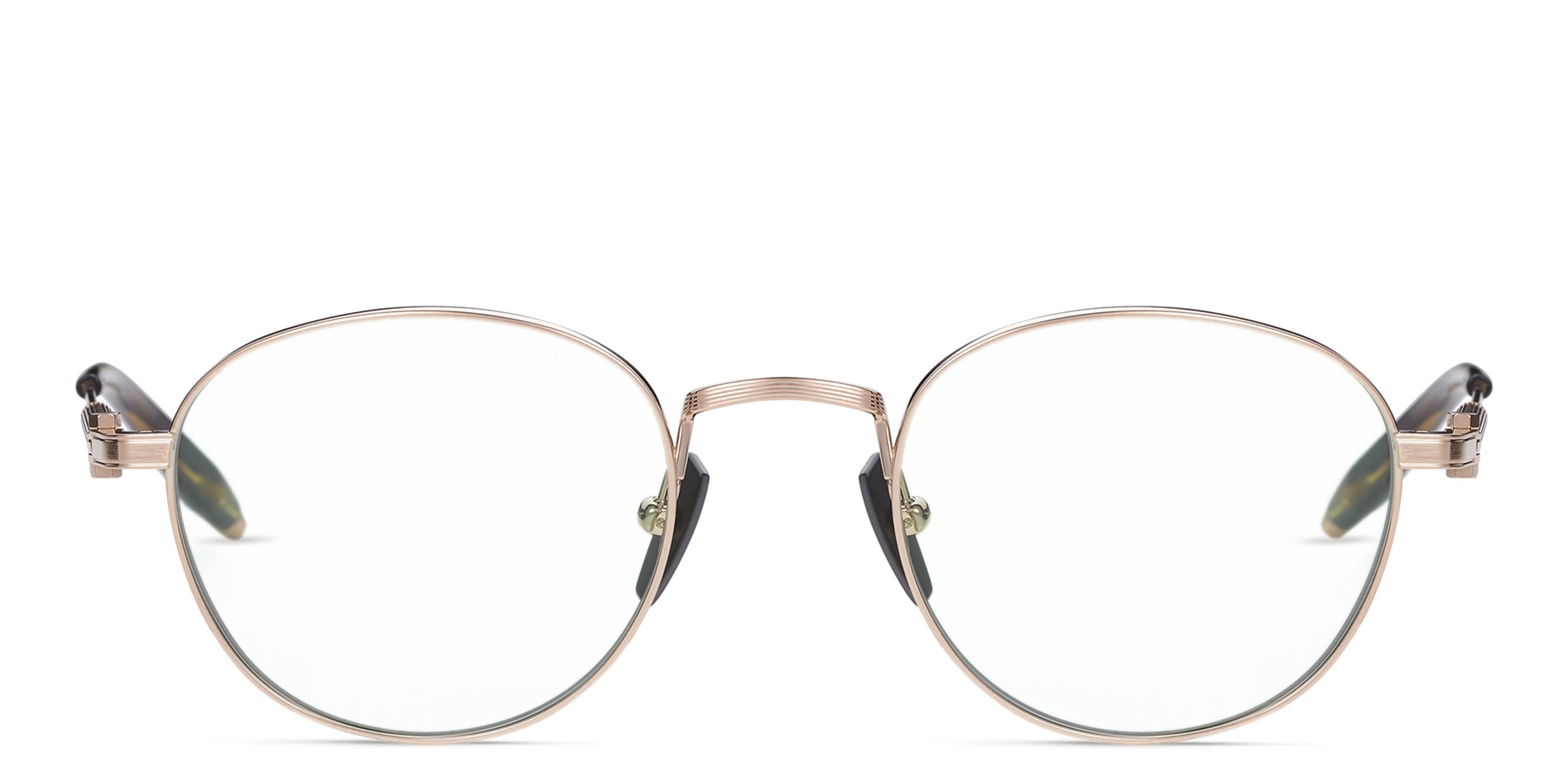 Shop AKONI Pioneer Unisex Round Eyeglasses in Gold online.