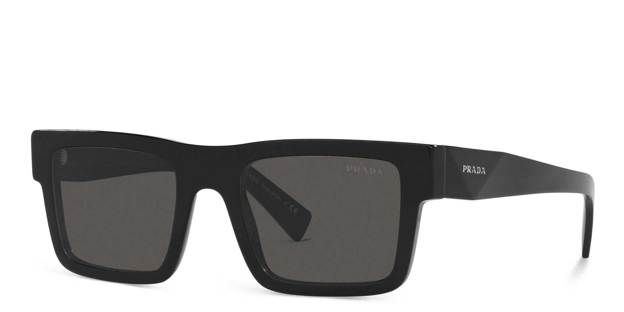 Shop PRADA Rectangle Sunglasses in Black online.