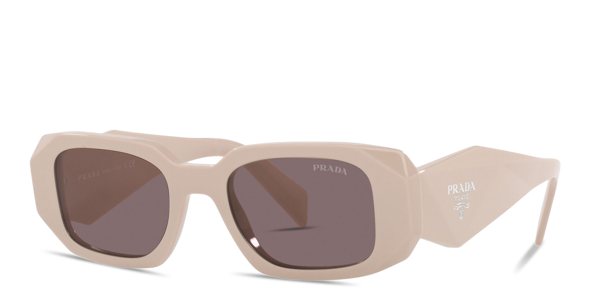 نظارات شمسية مستطيلة بشعار العلامة من برادا بلون بيج لامع - صورة المنتج 2