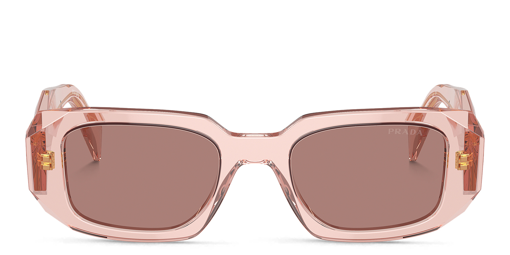 Shop PRADA Logo Rectangle Sunglasses in Transparent Peach online.