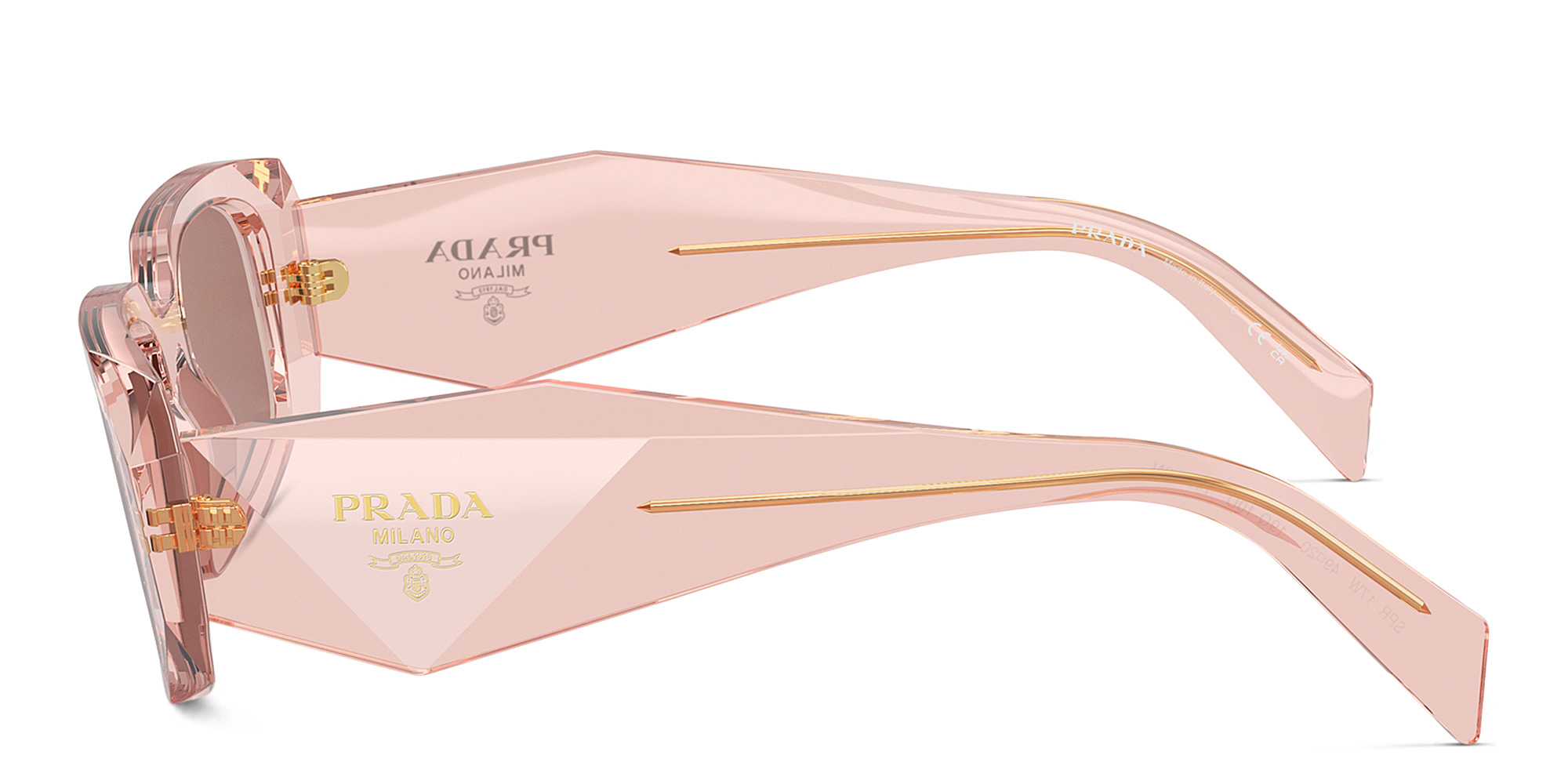 Shop PRADA Logo Rectangle Sunglasses in Transparent Peach online.