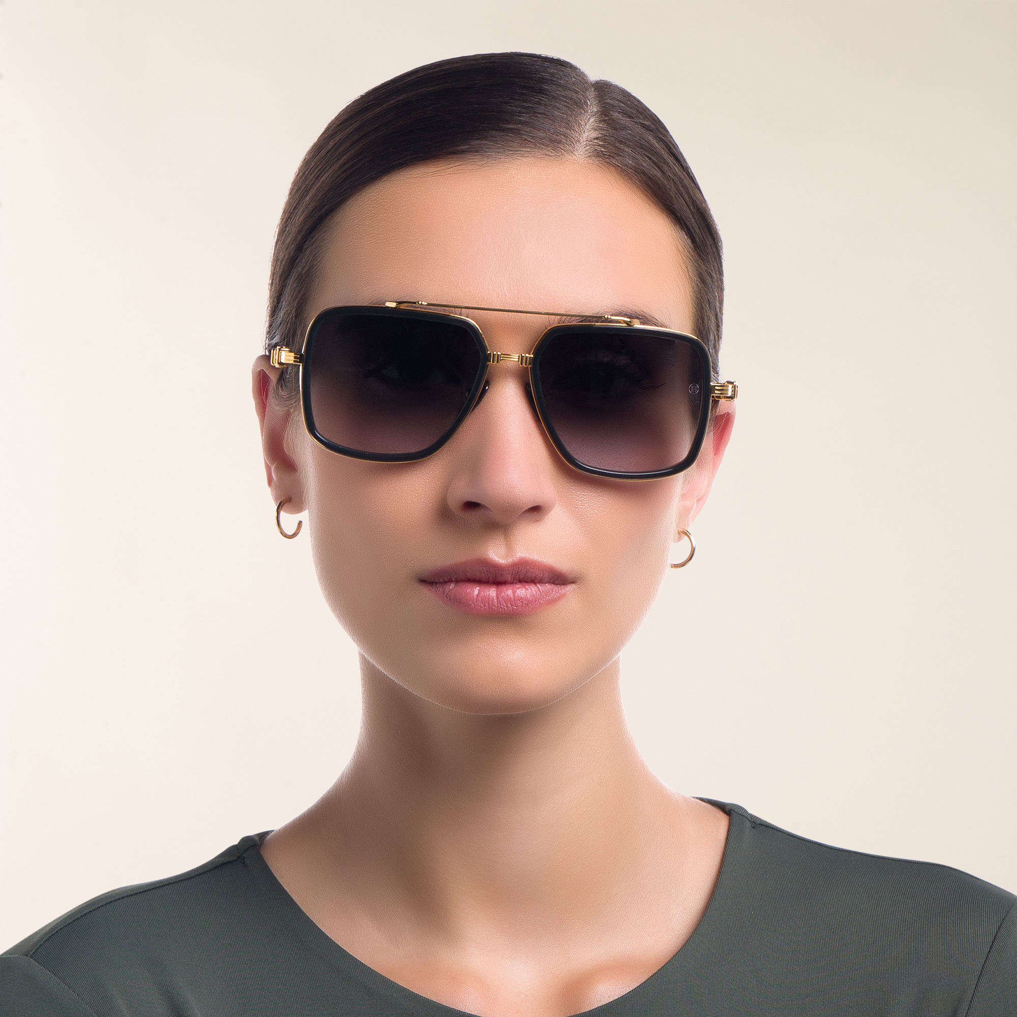 Shop BALMAIN Officier Unisex Square Sunglasses in Gold online.