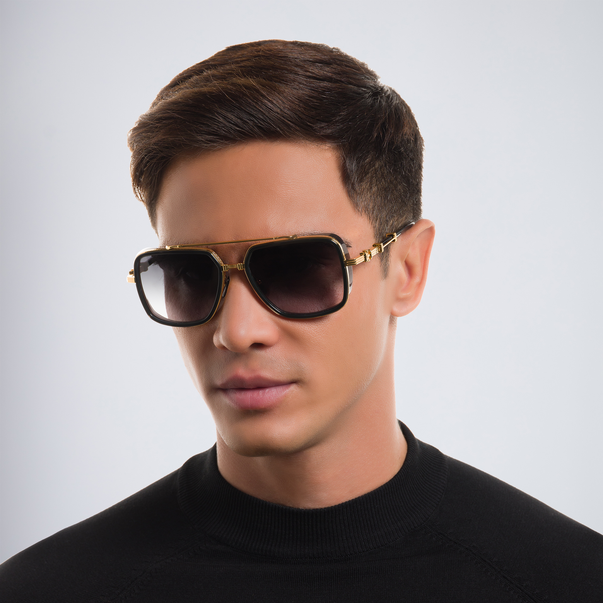 Shop BALMAIN Officier Unisex Square Sunglasses in Gold online.