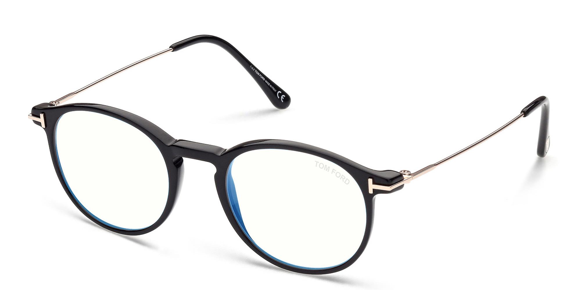 نظارة طبية بإطار دائري من توم فورد بلون أسود لامع - صورة المنتج 2