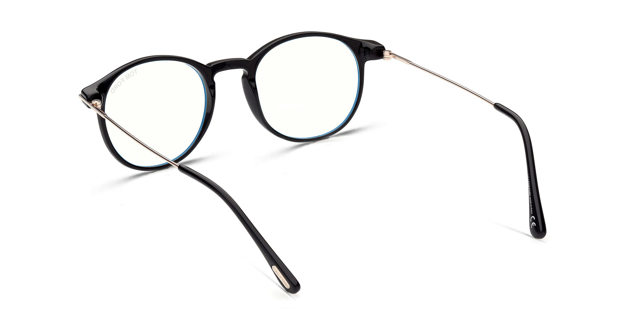نظارة طبية بإطار دائري من توم فورد بلون أسود لامع - صورة المنتج 4