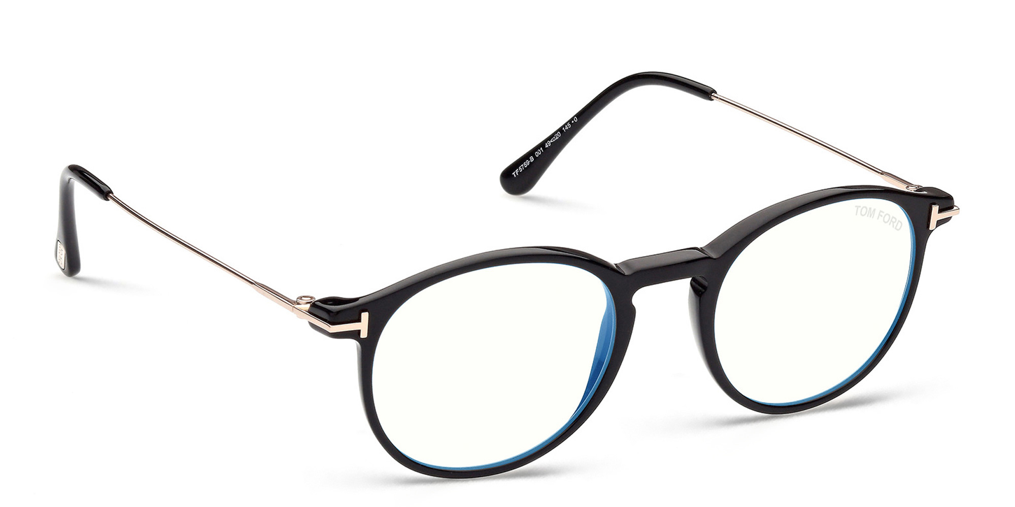 نظارة طبية بإطار دائري من توم فورد بلون أسود لامع - صورة المنتج 8