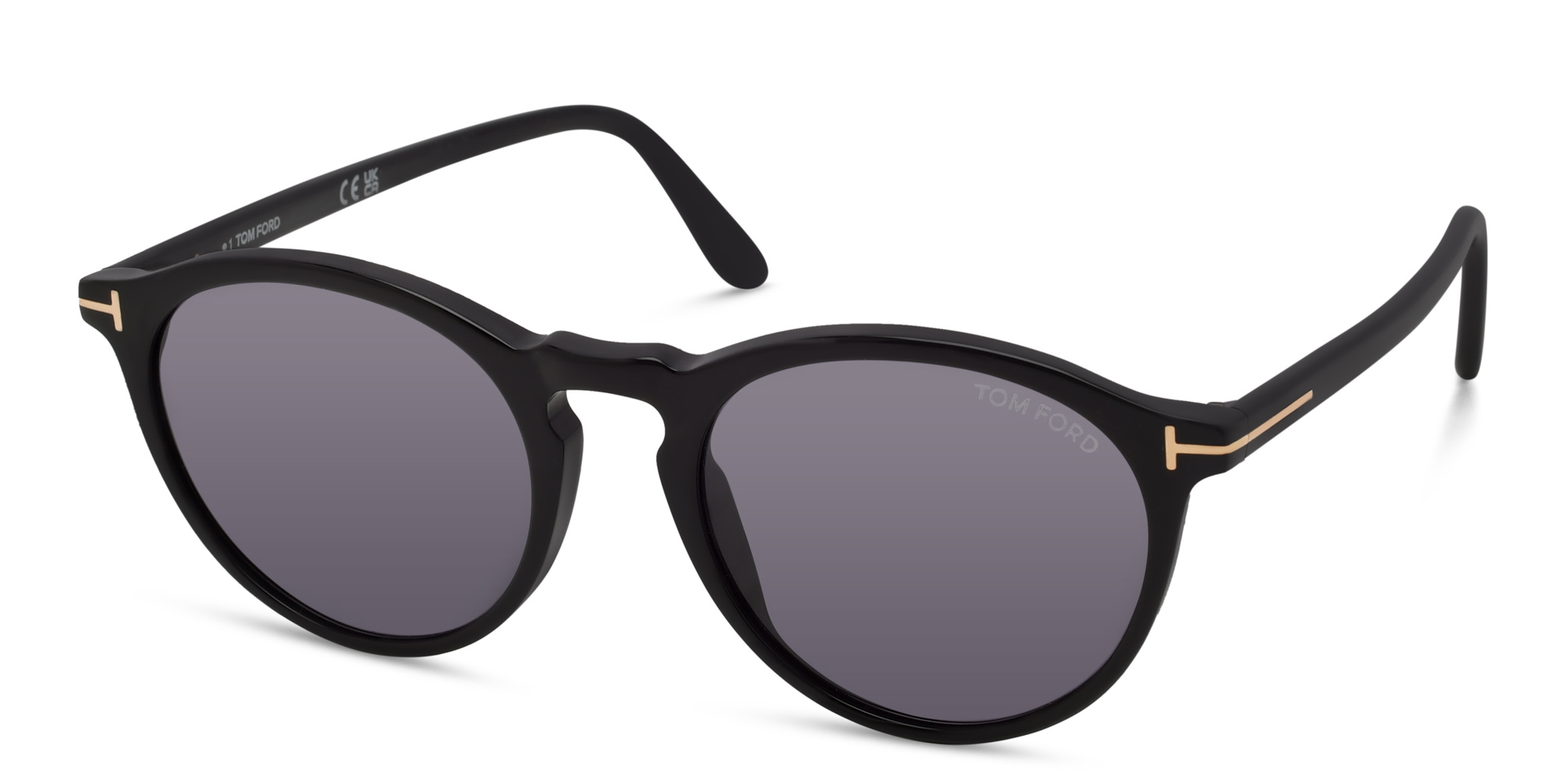 Shop TOM FORD Round Sunglasses in Shiny Black online.