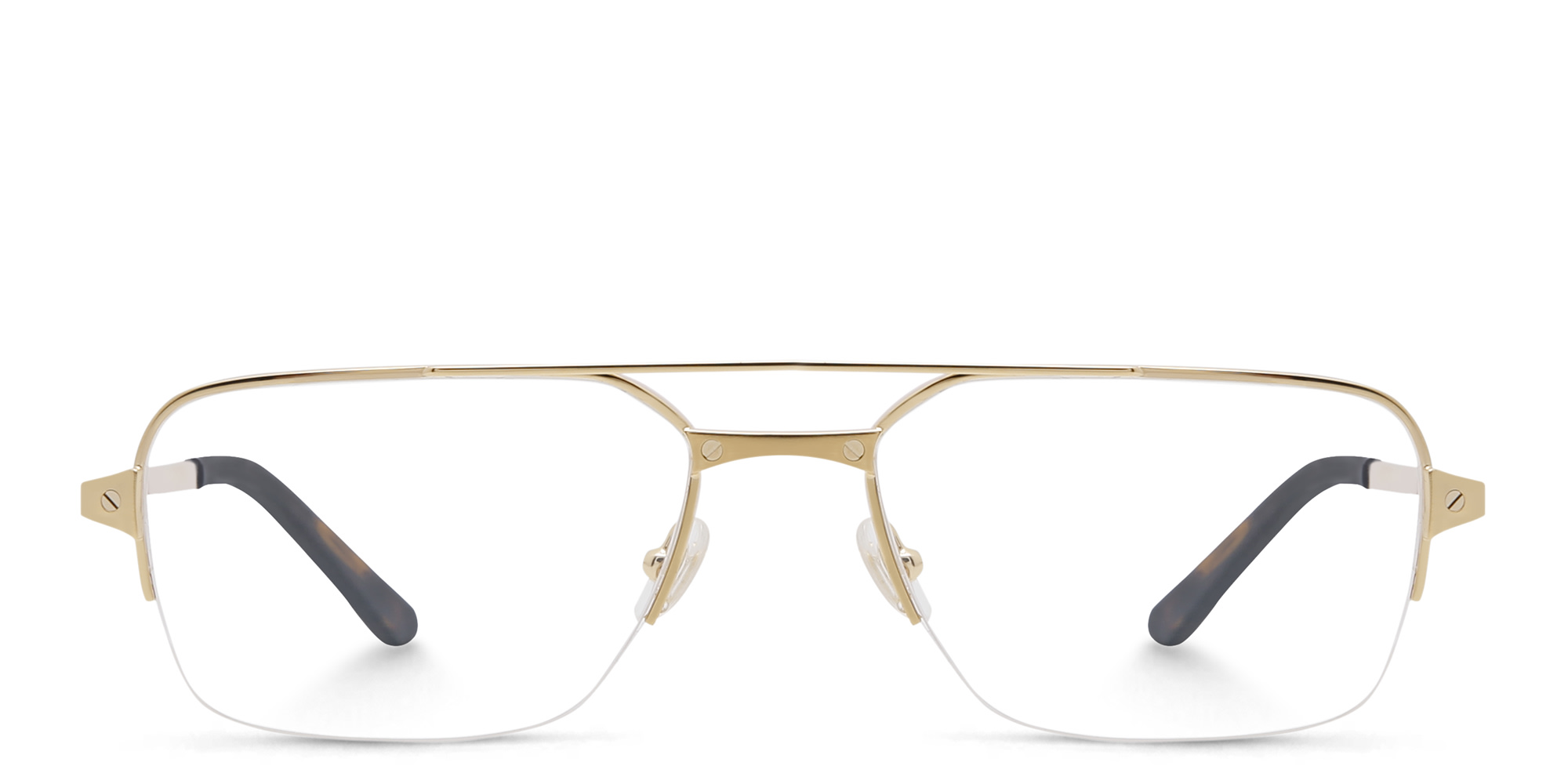 Shop Cartier Santos de Cartier Wide Half-Rim Eyeglasses in Gold online.