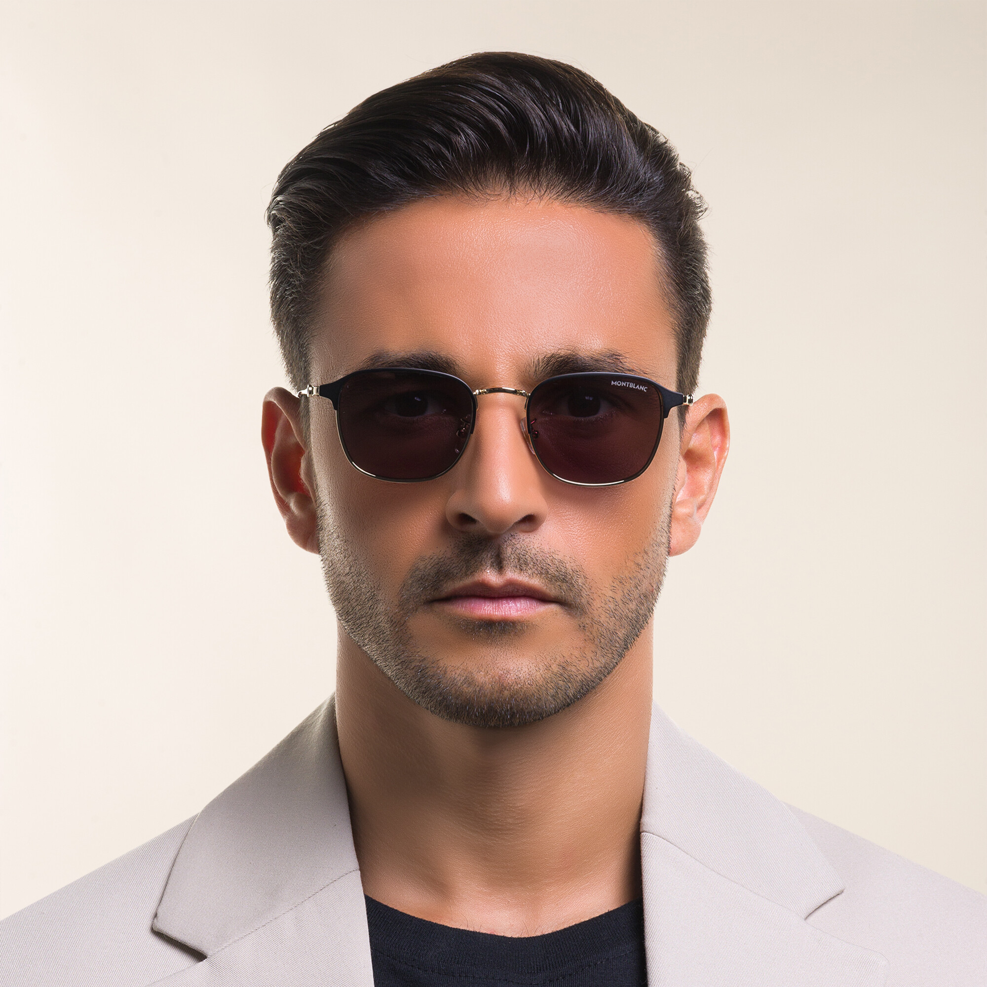 نظارة شمسية بإطار مربع من مونت بلانك بلون ذهبي - صورة المنتج 5