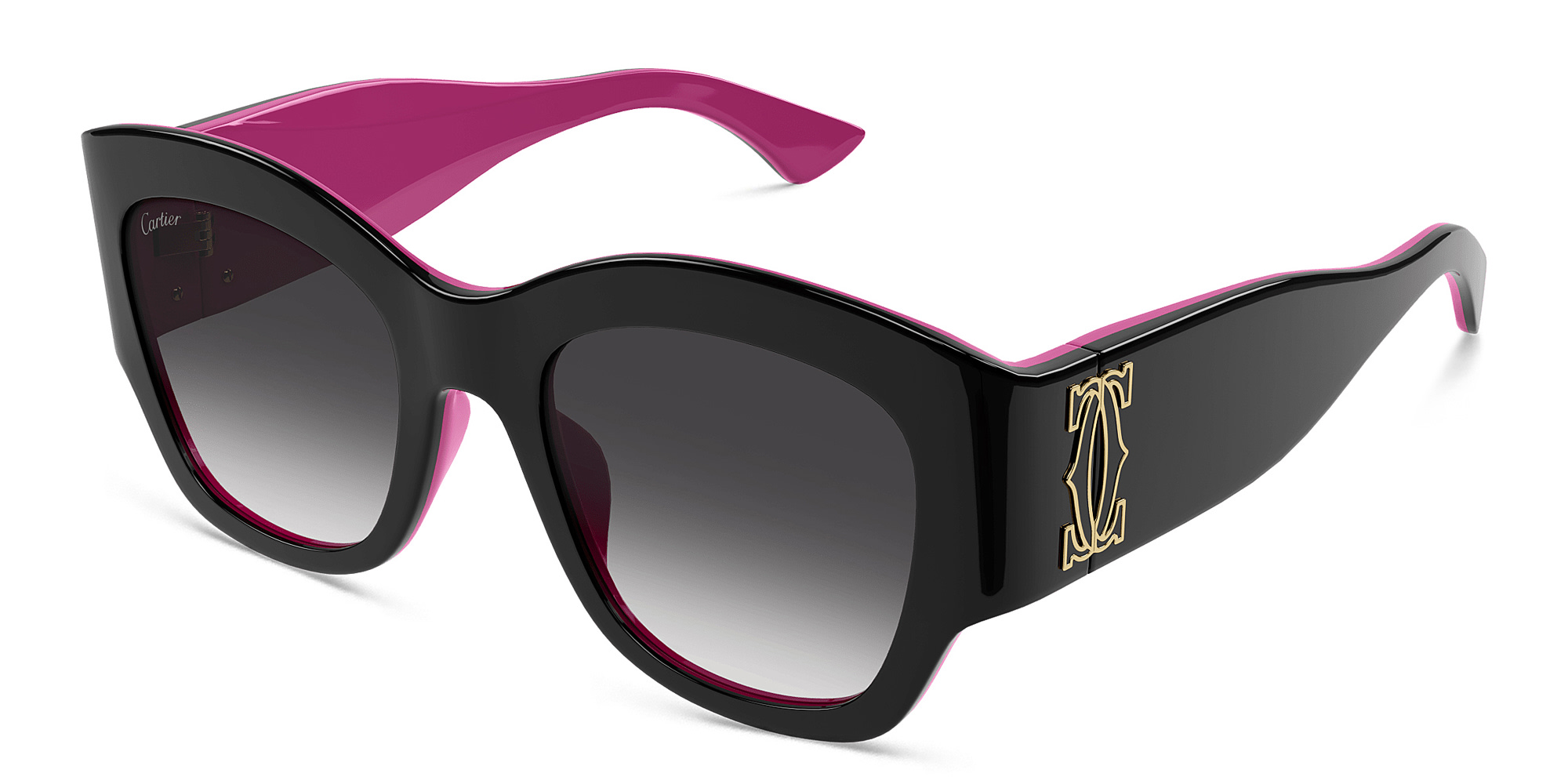 Shop Cartier Signature 'C'de Cartier Cat-Eye Sunglasses in Black On Pink online.
