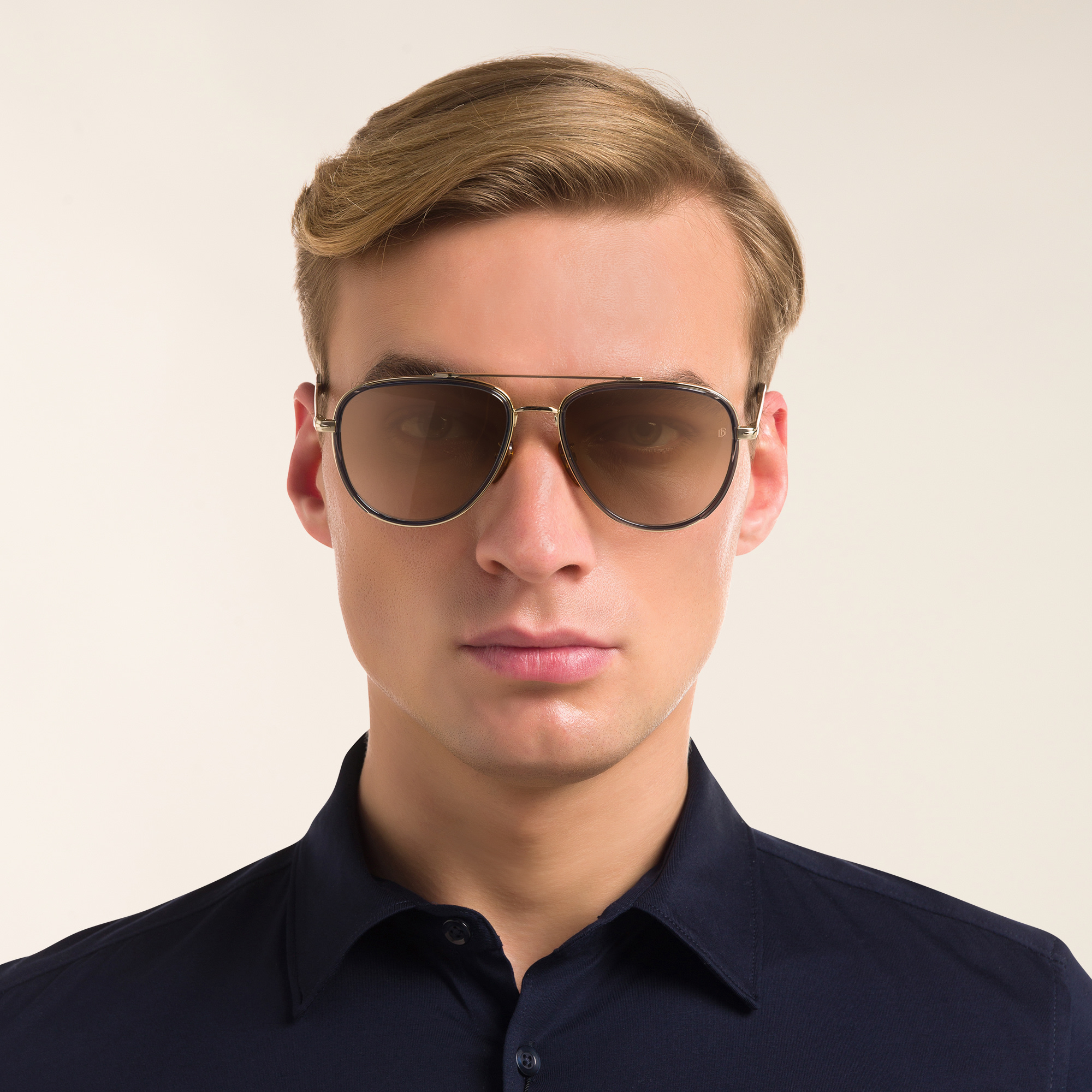 Shop DAVID BECKHAM Pilot Sunglasses in Gold Grey online.