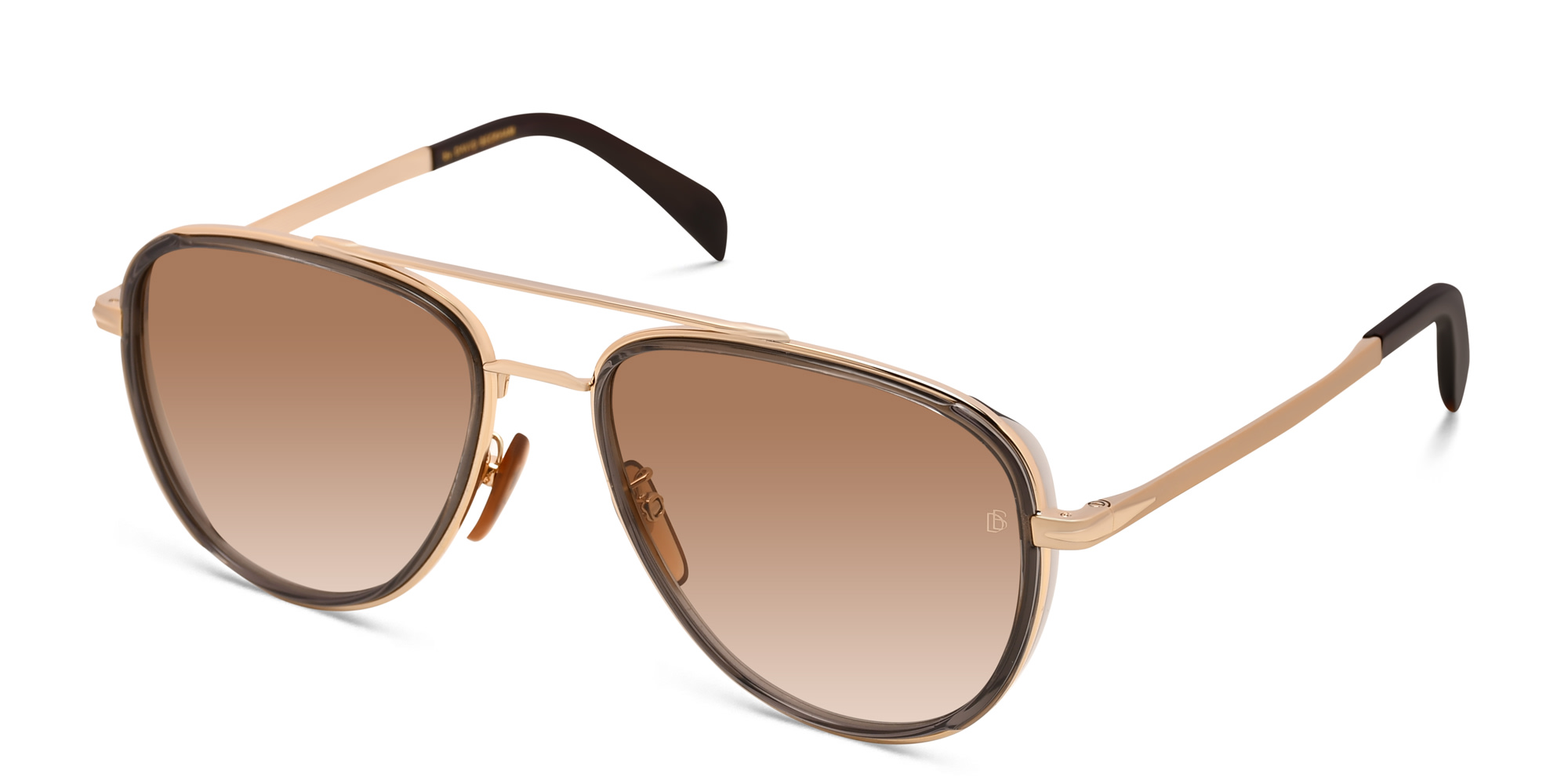 Shop DAVID BECKHAM Pilot Sunglasses in Gold Grey online.