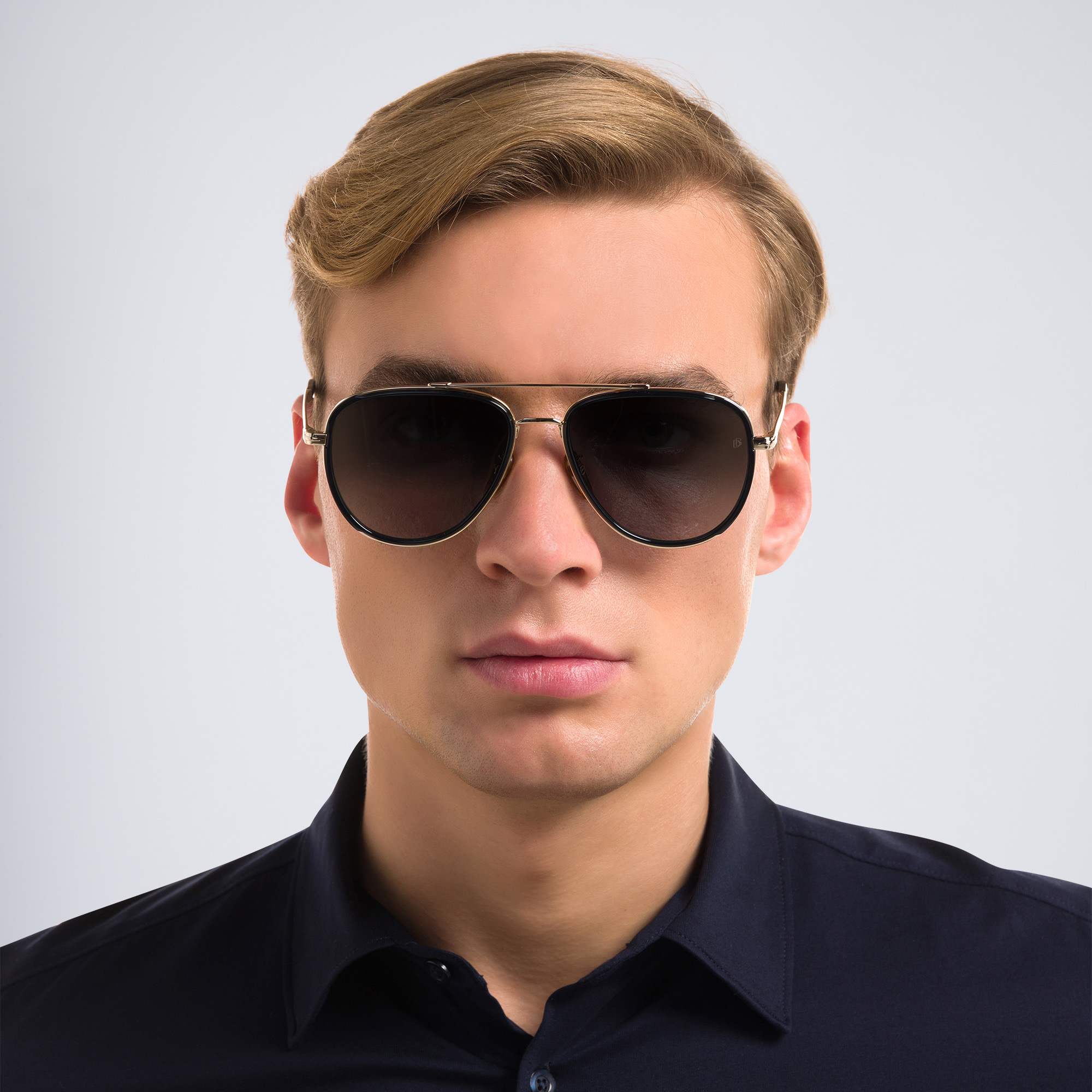 Shop DAVID BECKHAM Aviator Sunglasses in Gold Black online.