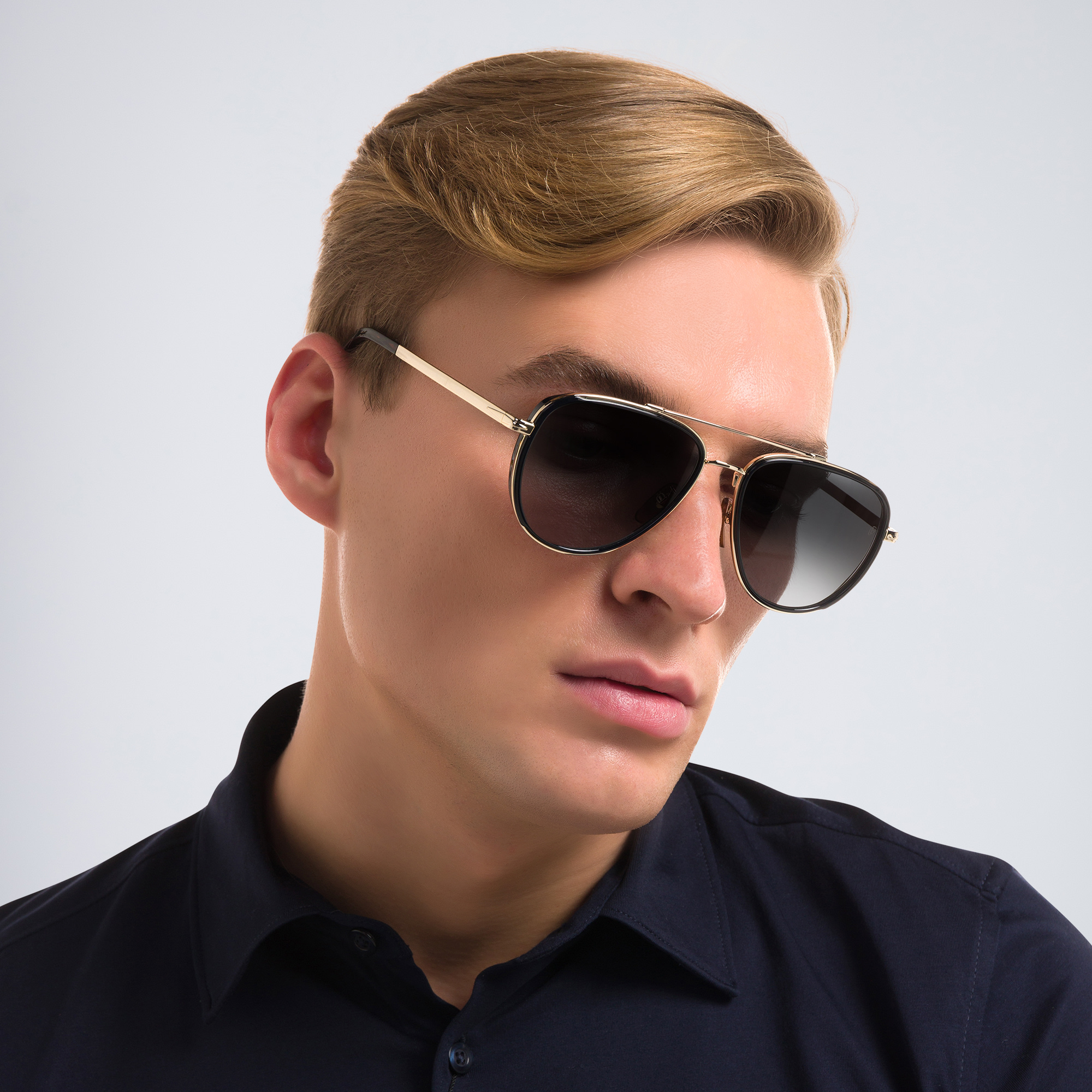 Shop DAVID BECKHAM Aviator Sunglasses in Gold Black online.