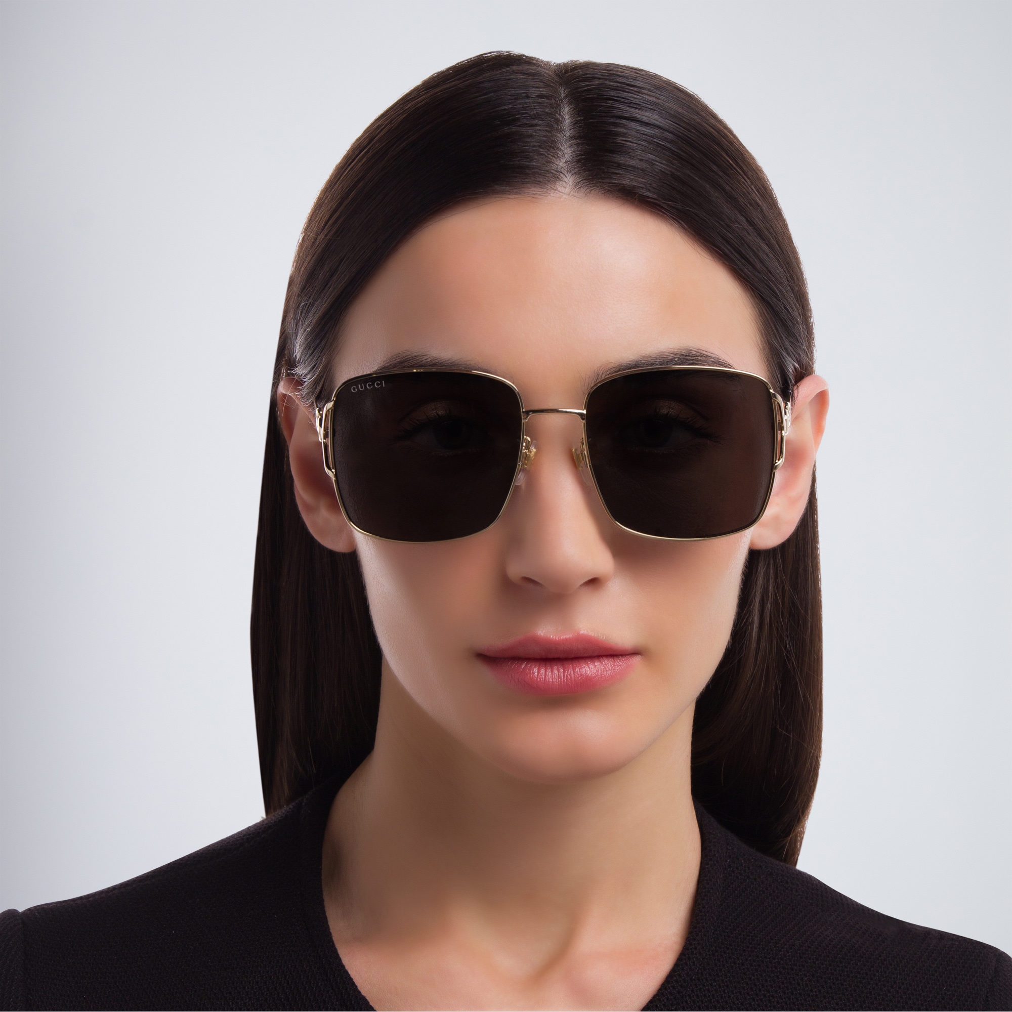 Shop GUCCI Square Sunglasses in Gold online.