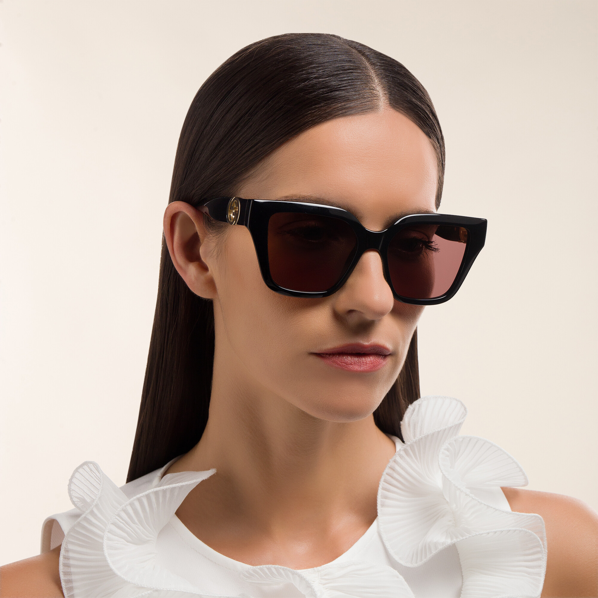 Shop GUCCI Square Sunglasses in Black online.