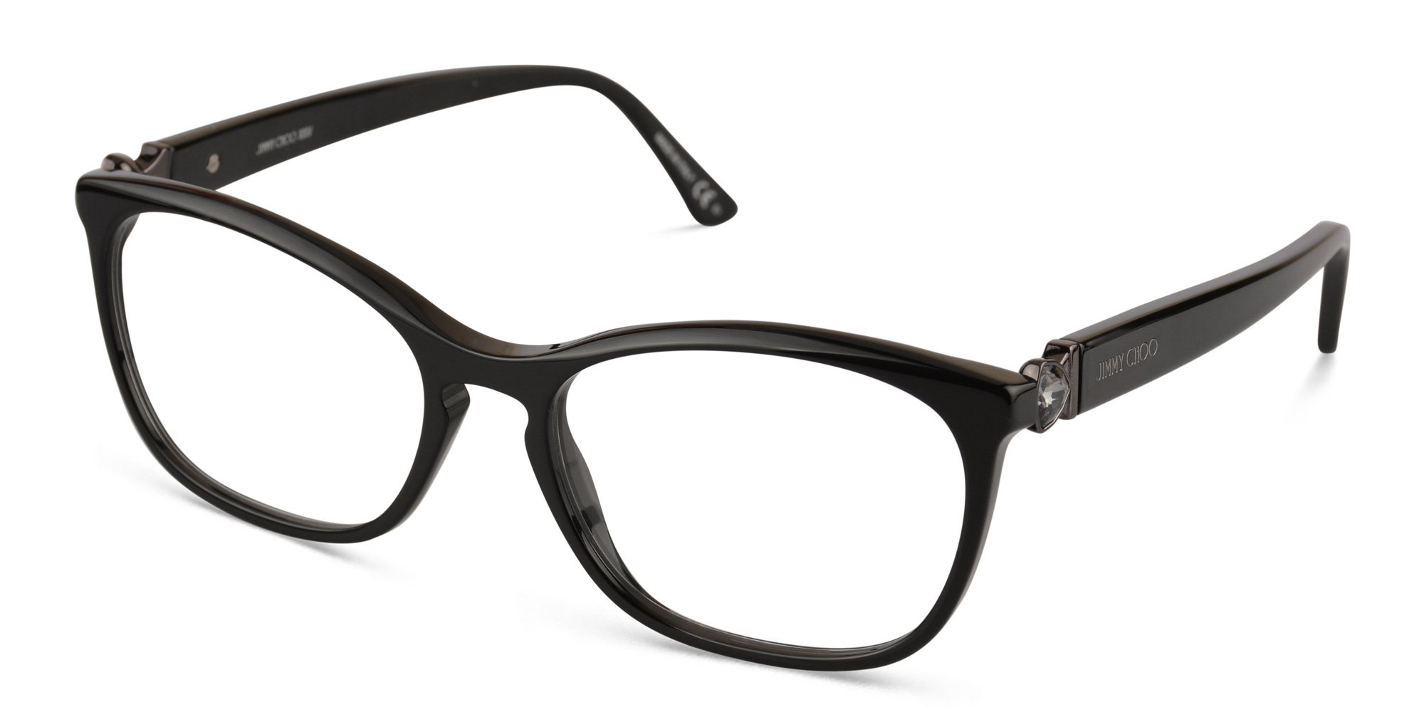 Shop JIMMY CHOO Rectangle Eyeglasses in Black Dark Ruthenium online.