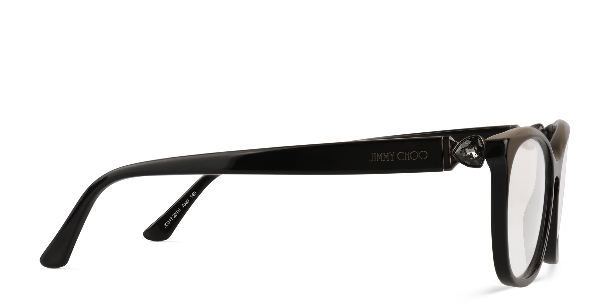 Shop JIMMY CHOO Rectangle Eyeglasses in Black Dark Ruthenium online.
