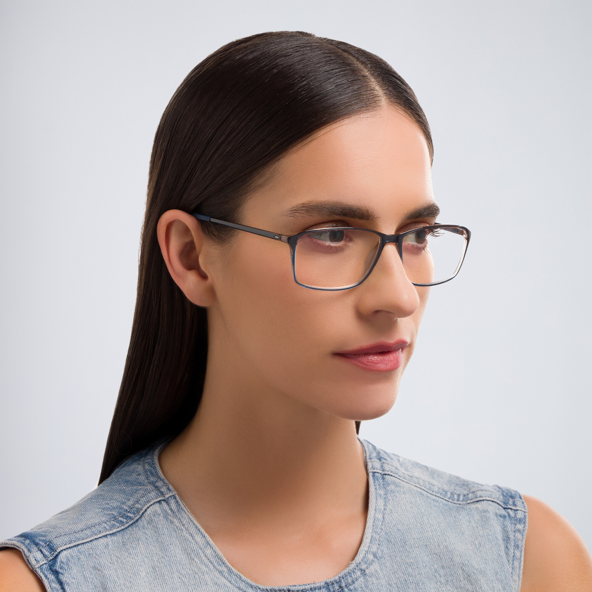 Shop Silhouette Rectangle Eyeglasses in Blue online.