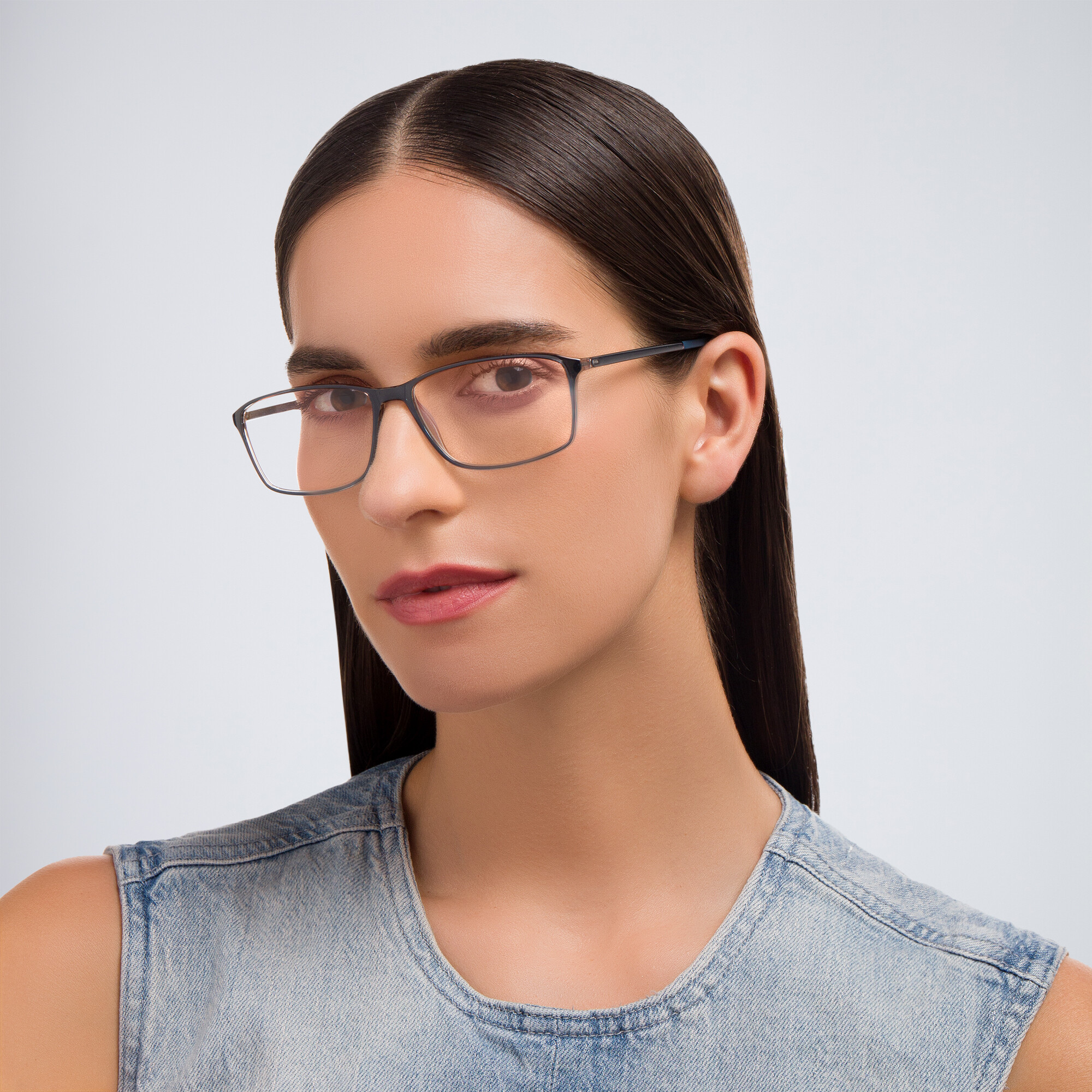 Shop Silhouette Rectangle Eyeglasses in Blue online.