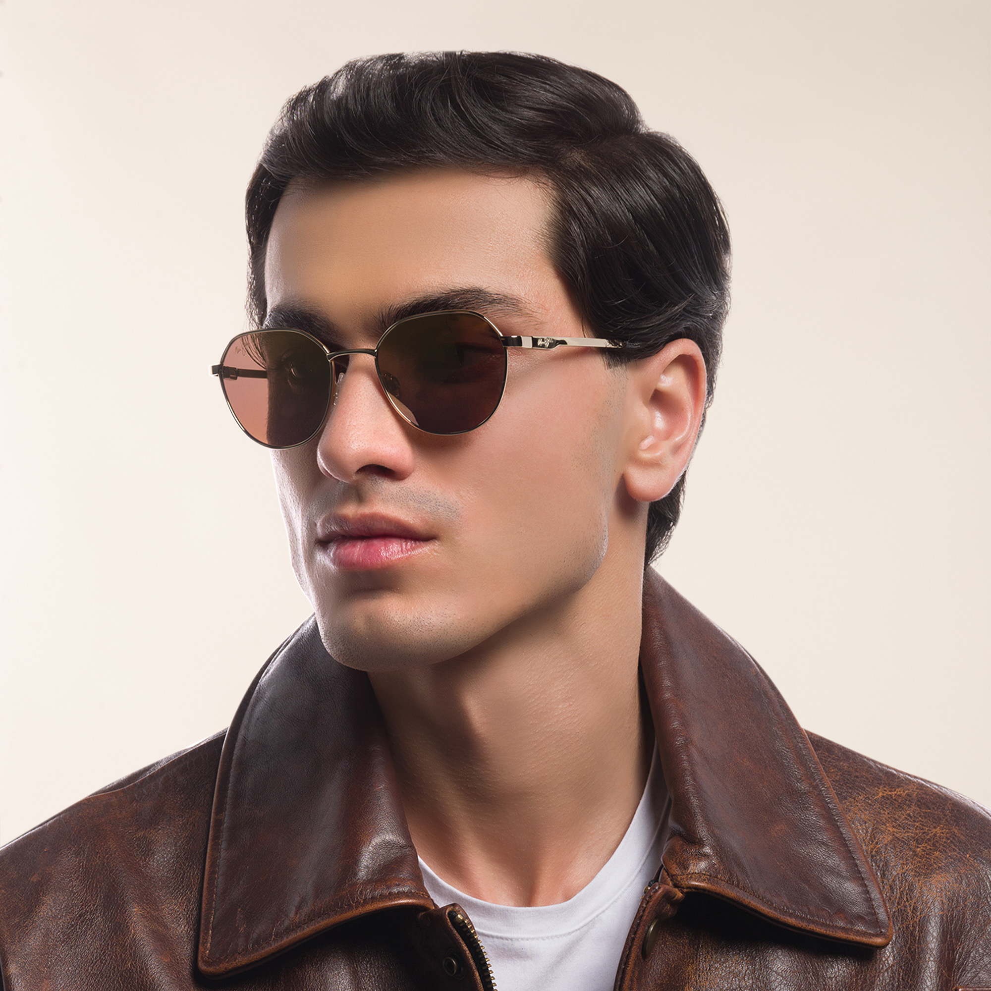 Maui Jim Hukilau 845 Unisex Round Sunglasses in Gold – Product Photo 7