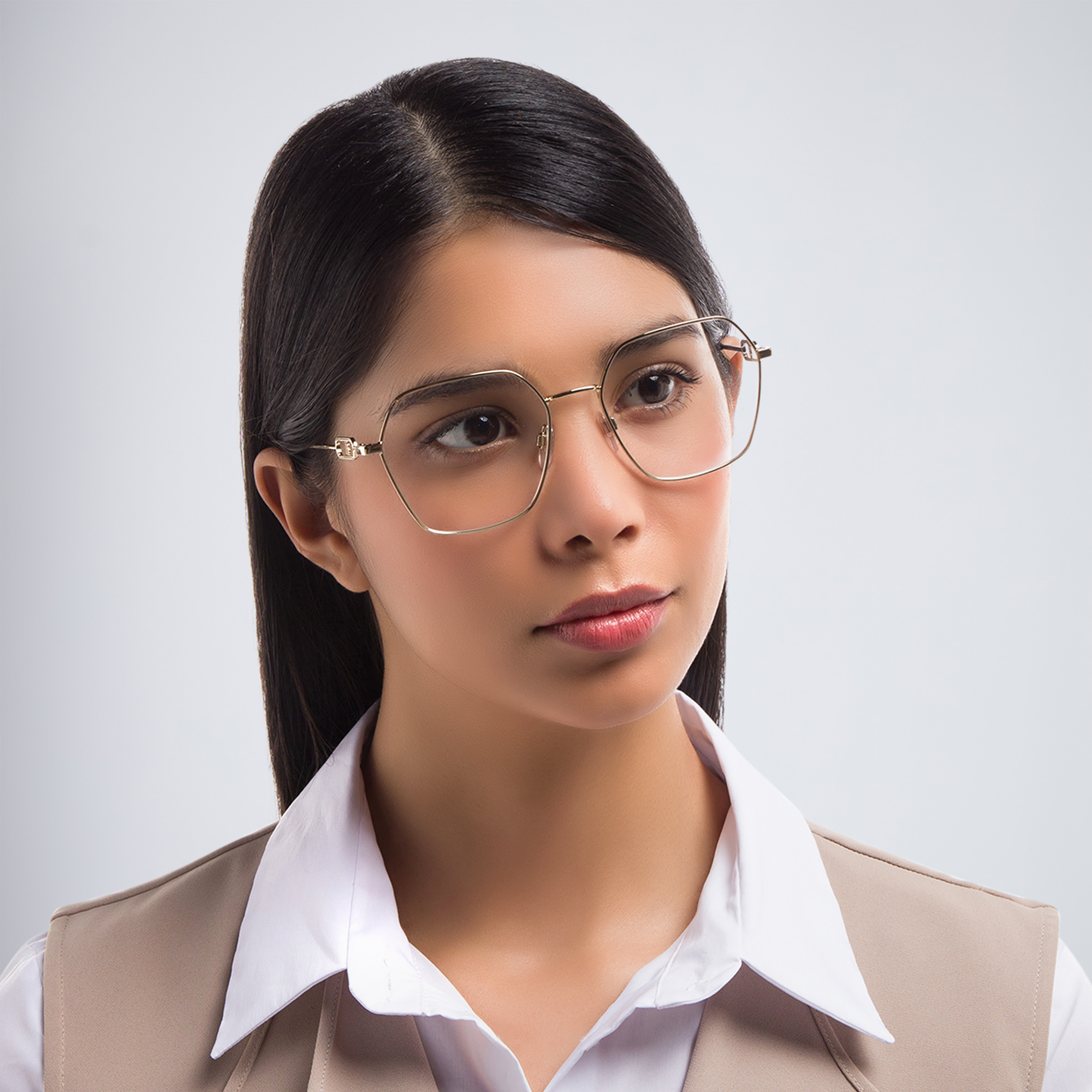 BURBERRY Wide Irregular Eyeglasses in Light Gold – Product Photo 5