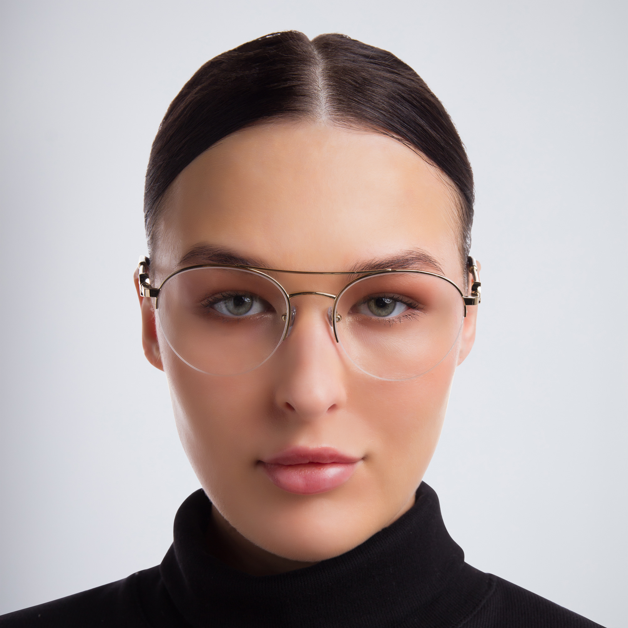 BVLGARI Half Rim Round Eyeglasses in Pale Gold – Product Photo 4