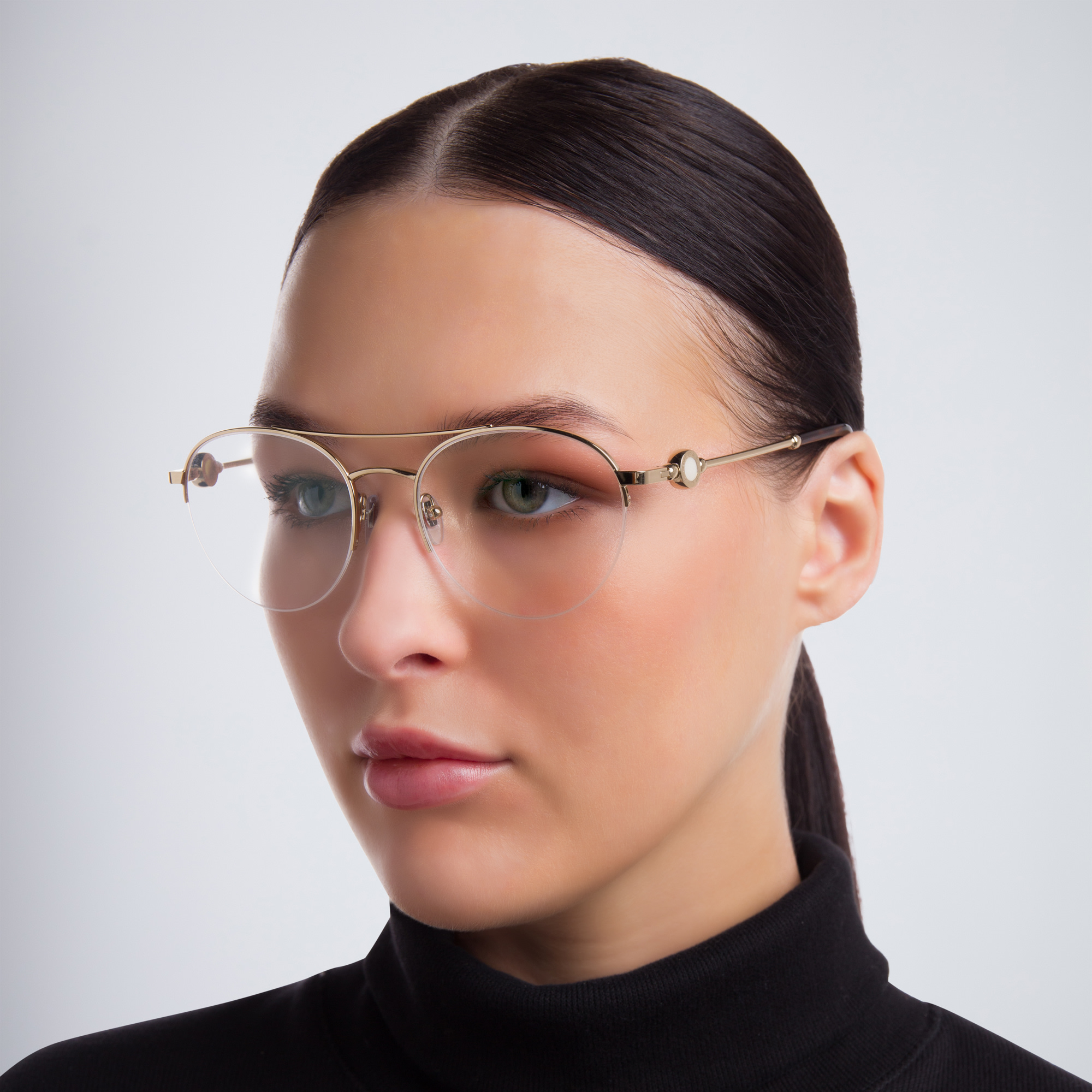 BVLGARI Half Rim Round Eyeglasses in Pale Gold – Product Photo 5
