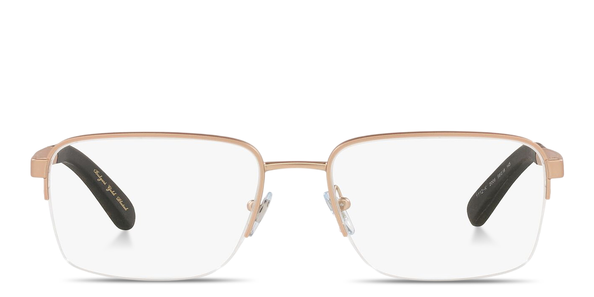 Shop BVLGARI Wide Half-Rim Rectangle Eyeglasses in Pink Gold online.